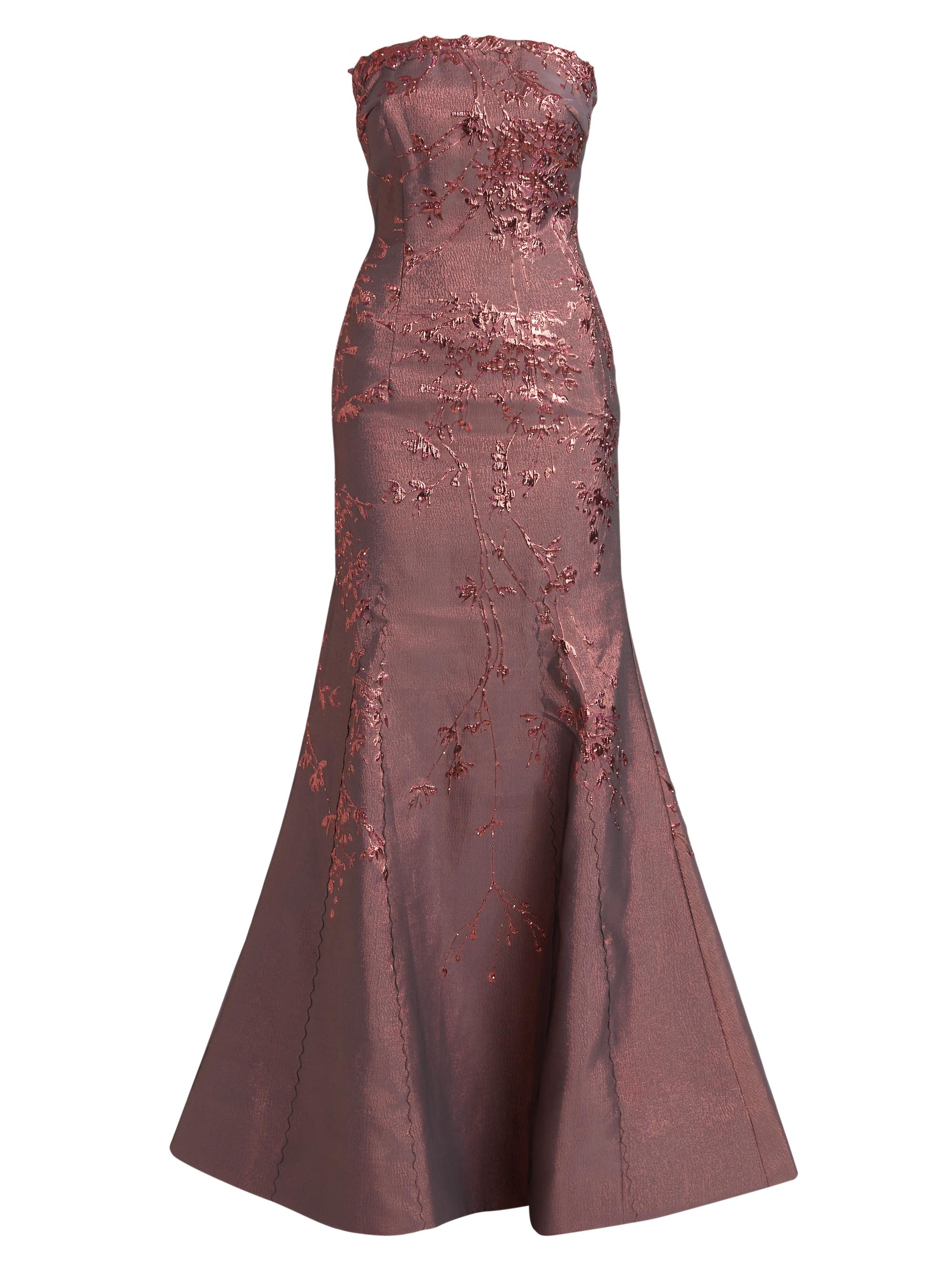 Rene Ruiz Collection Women's Floral Brocade Strapless Fit & Flare Gown - Coral