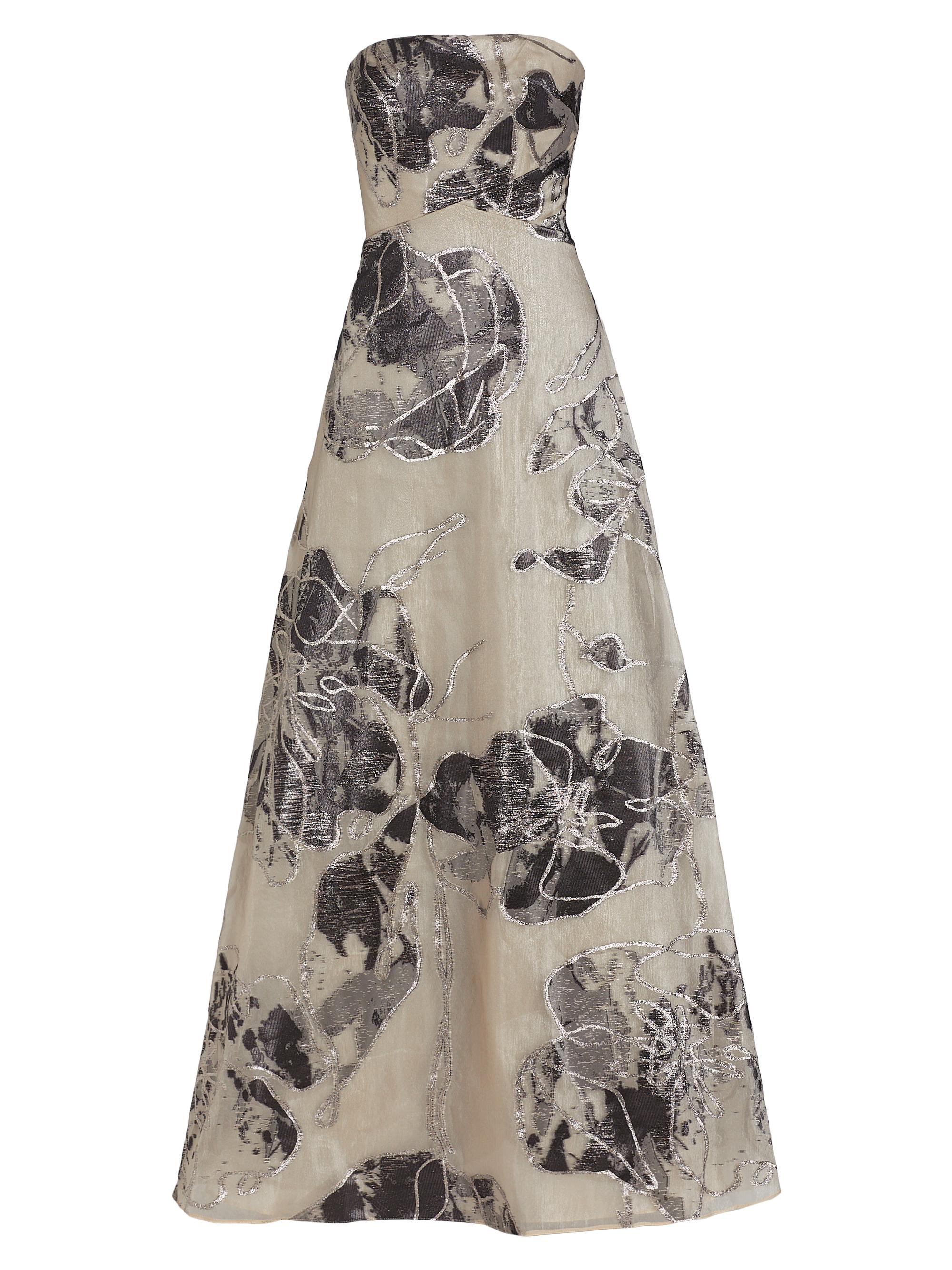Rene Ruiz Collection Women's Strapless Floral A-Line Gown - Champagne Silver