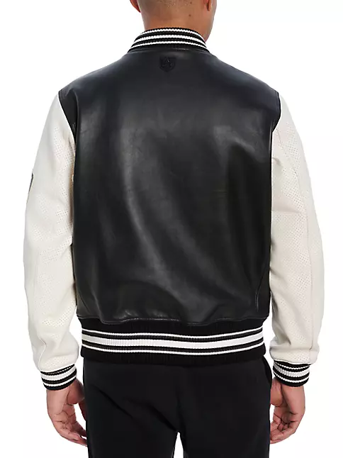 Barneys Originals leather varsity jacket in black