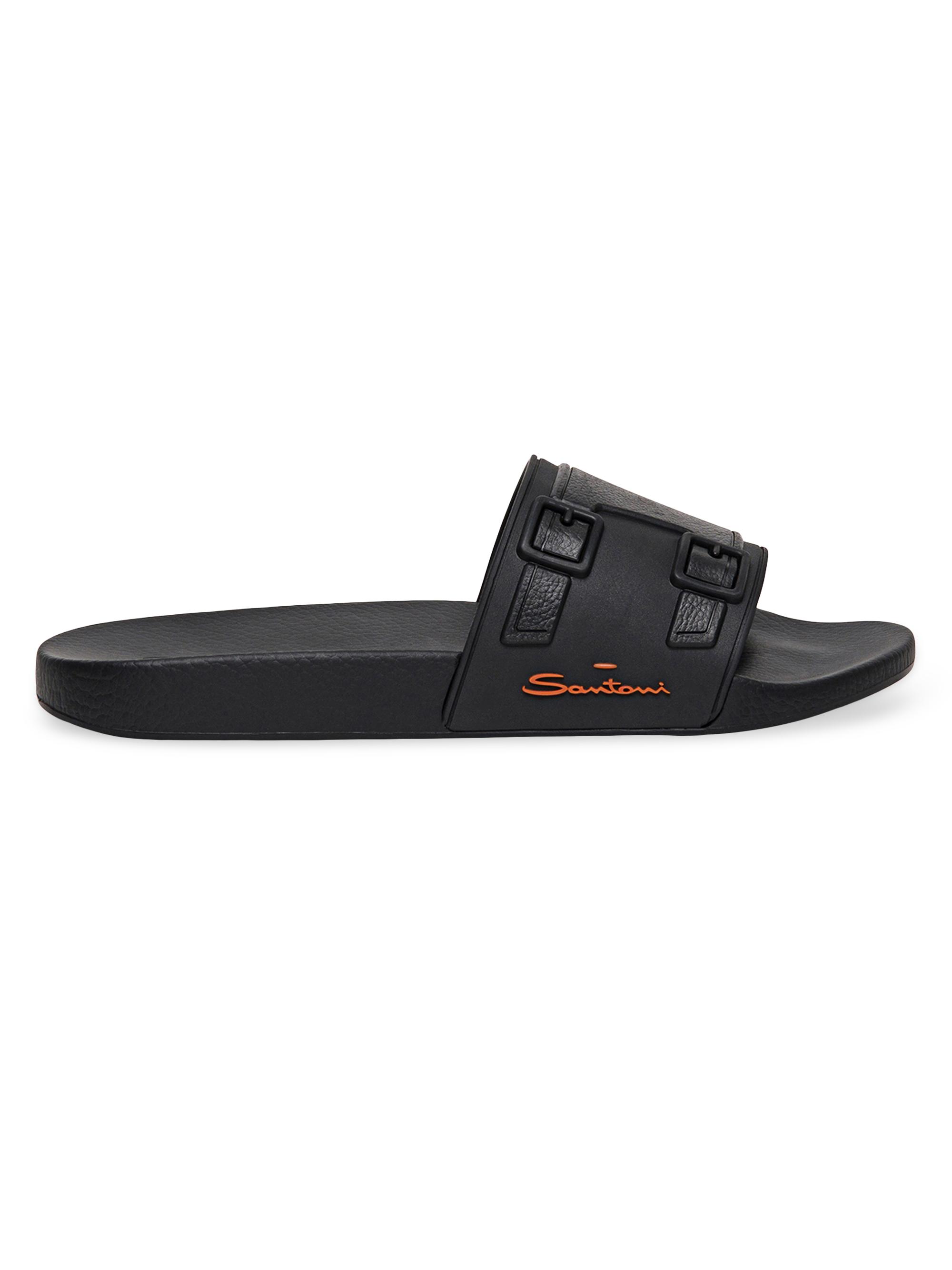 Santoni Men's Leather Pool Slides - Black  Sandals