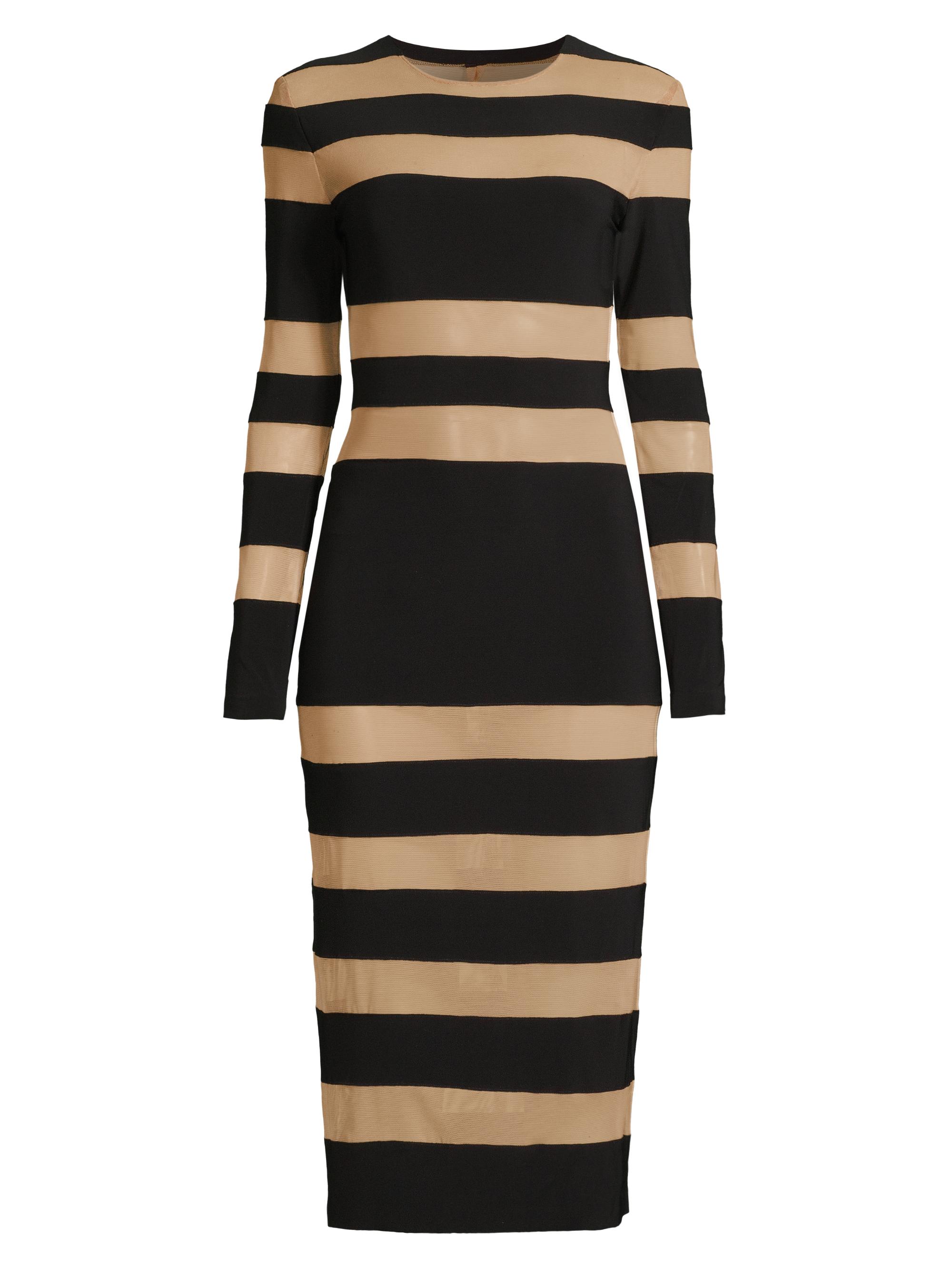 Norma Kamali Women's Semi-Sheer Striped Midi-Dress - Black