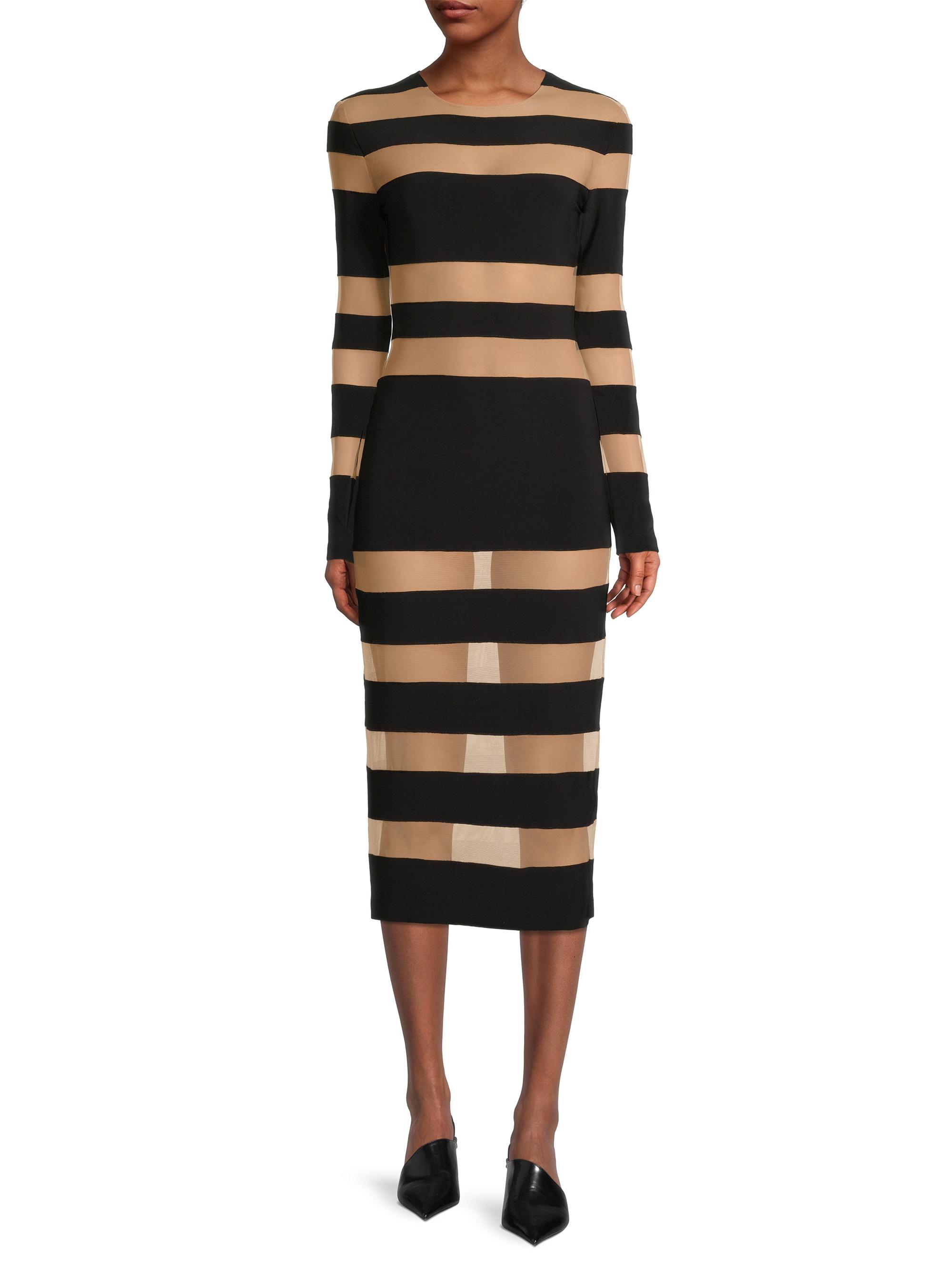 Norma Kamali Semi-Sheer Striped Midi-Dress | Saks Fifth Avenue