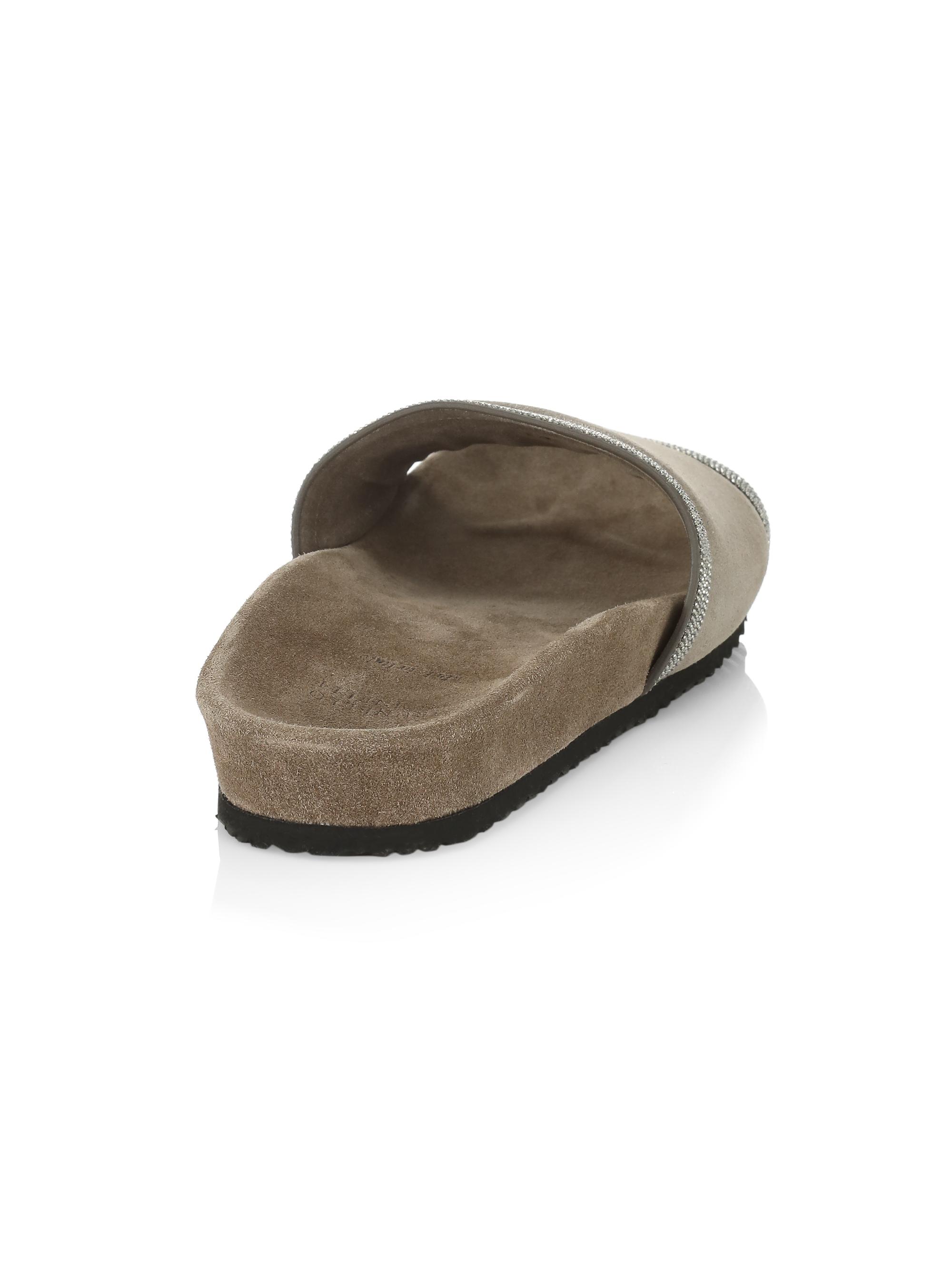 Brunello Cucinelli Monili Trim Leather Slides | Saks Fifth Avenue