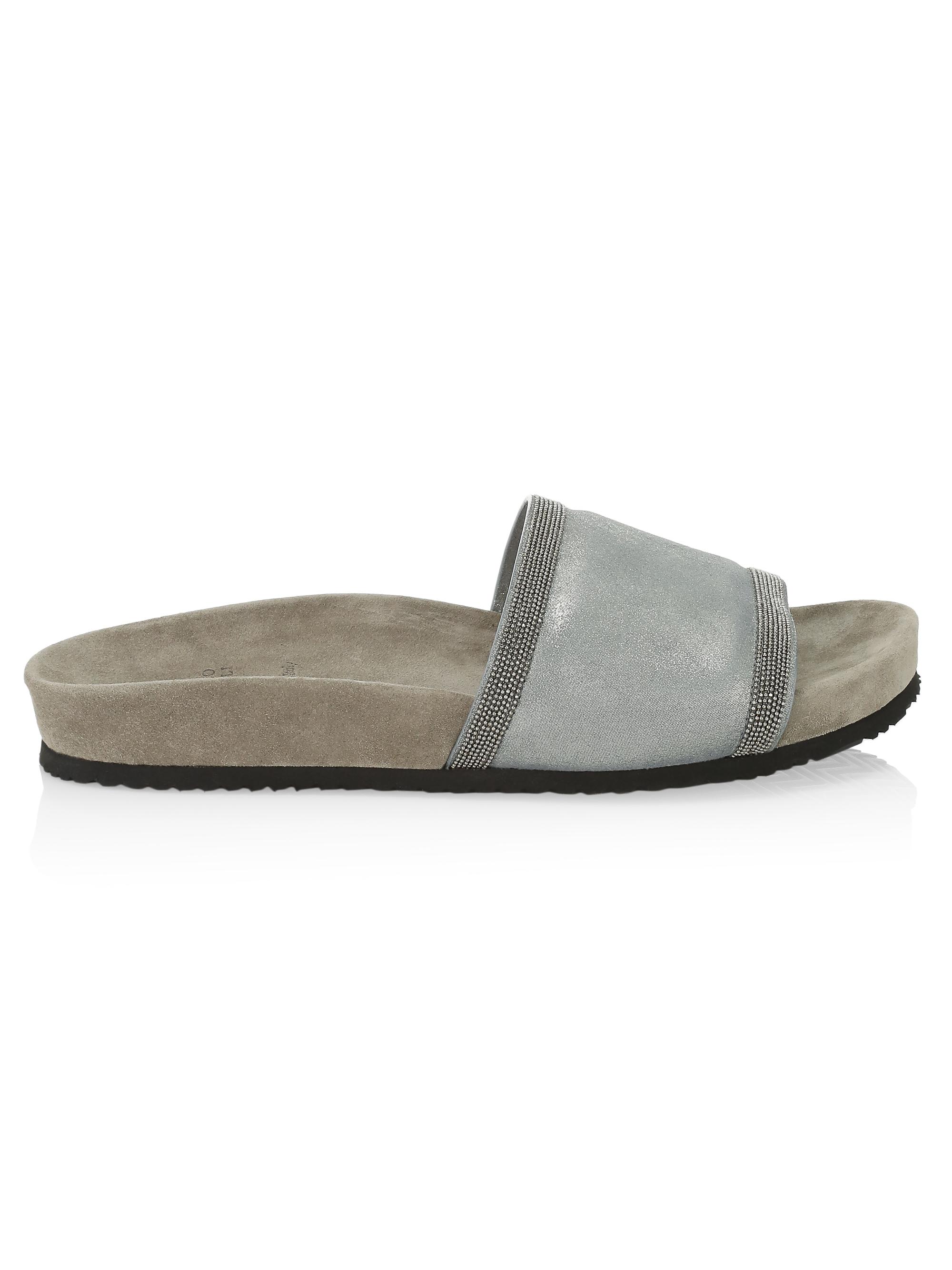 Brunello Cucinelli Monili Trim Leather Slides | Saks Fifth Avenue