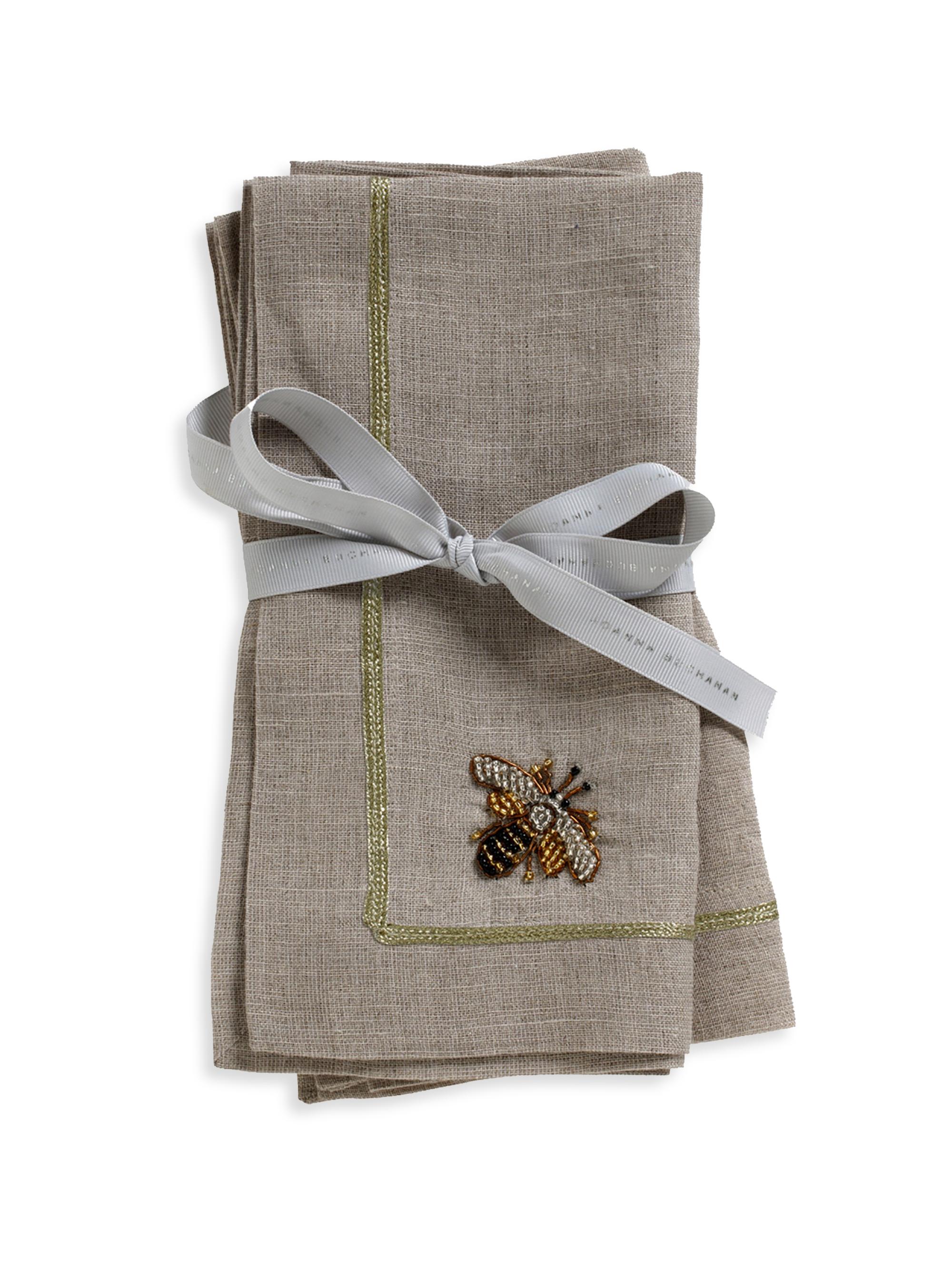 Joanna Buchanan Gold Trim Linen Dinner Napkins 2-Piece Set - White