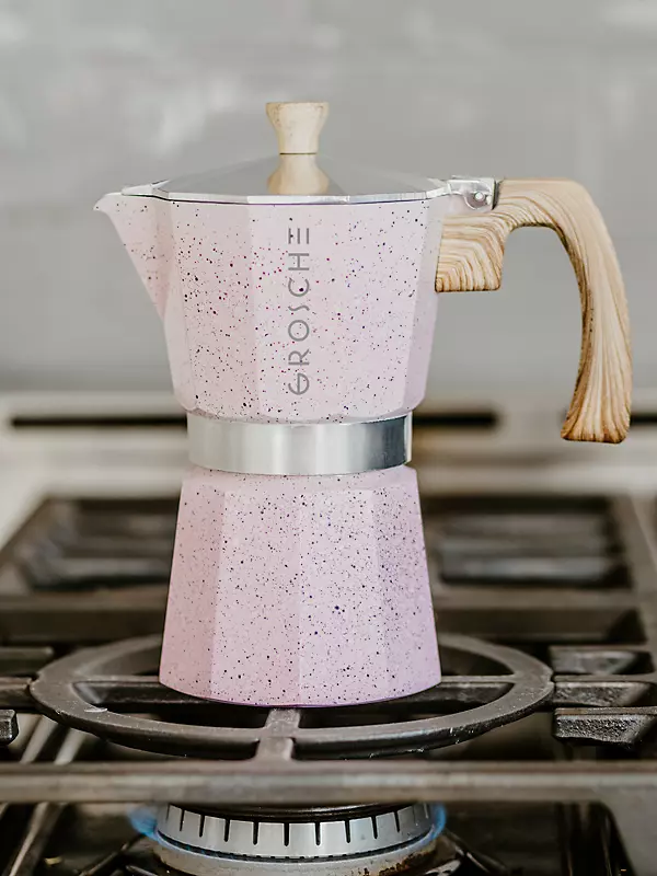 Grosche Milano Stone Stovetop Espresso Maker, 3 Cup, Blush Pink