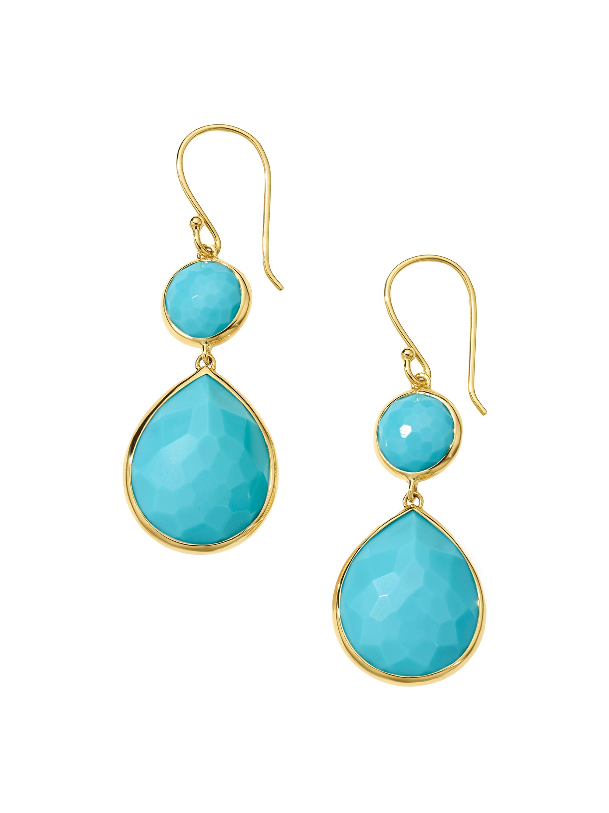Ippolita Women's Rock Candy Snowman 18K Green Gold & Turquoise Two-Stone Drop Earrings - Blue