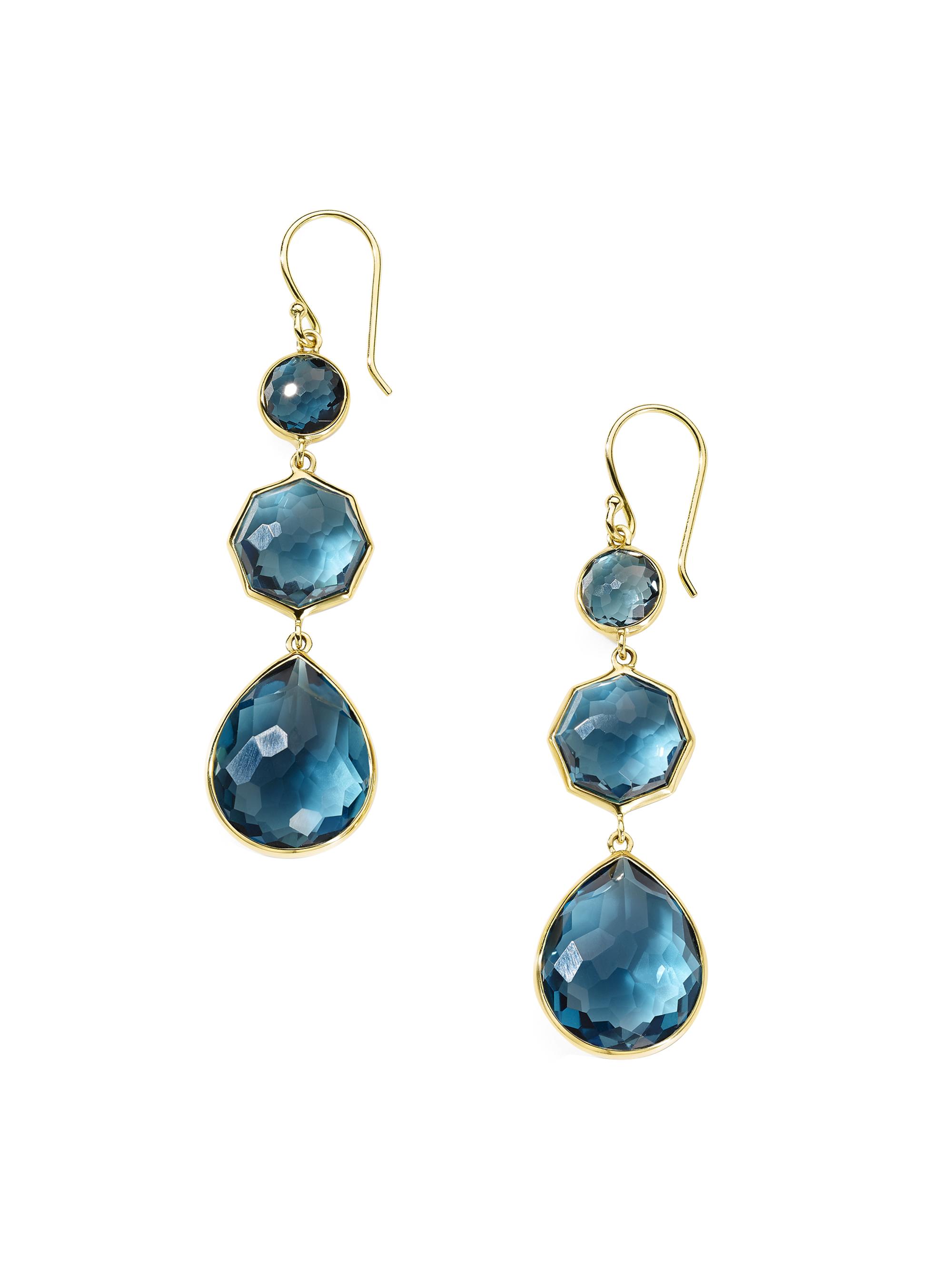 Ippolita Women's Rock Candy  Crazy 8'S 18K Green Gold & London-Blue-Topaz Drop Earrings - Blue