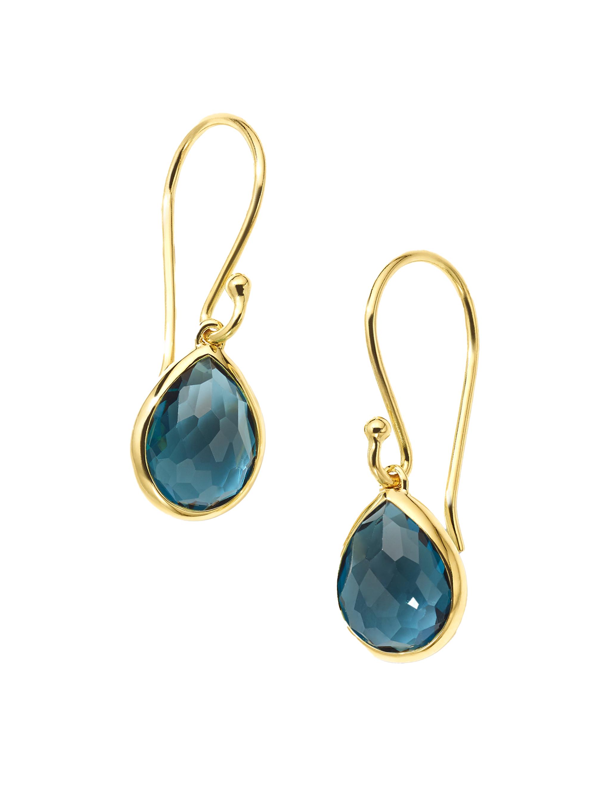 Ippolita Women's Rock Candy 18K Green Gold & London-Blue-Topaz Teeny Teardrop Earrings - Blue