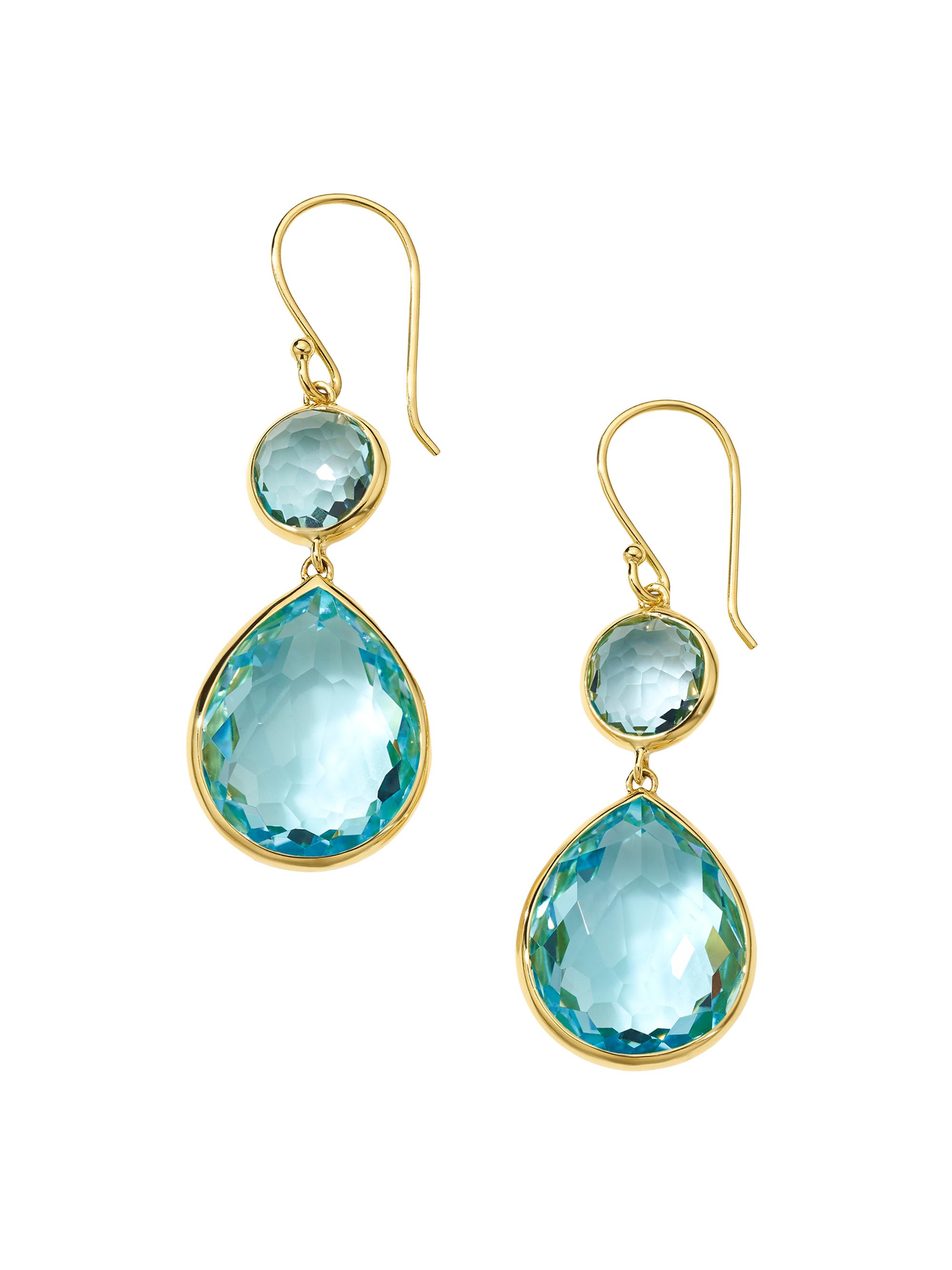 Ippolita Women's Rock Candy Snowman 18K Green Gold & Blue-Topaz Two-Stone Drop Earrings - Blue