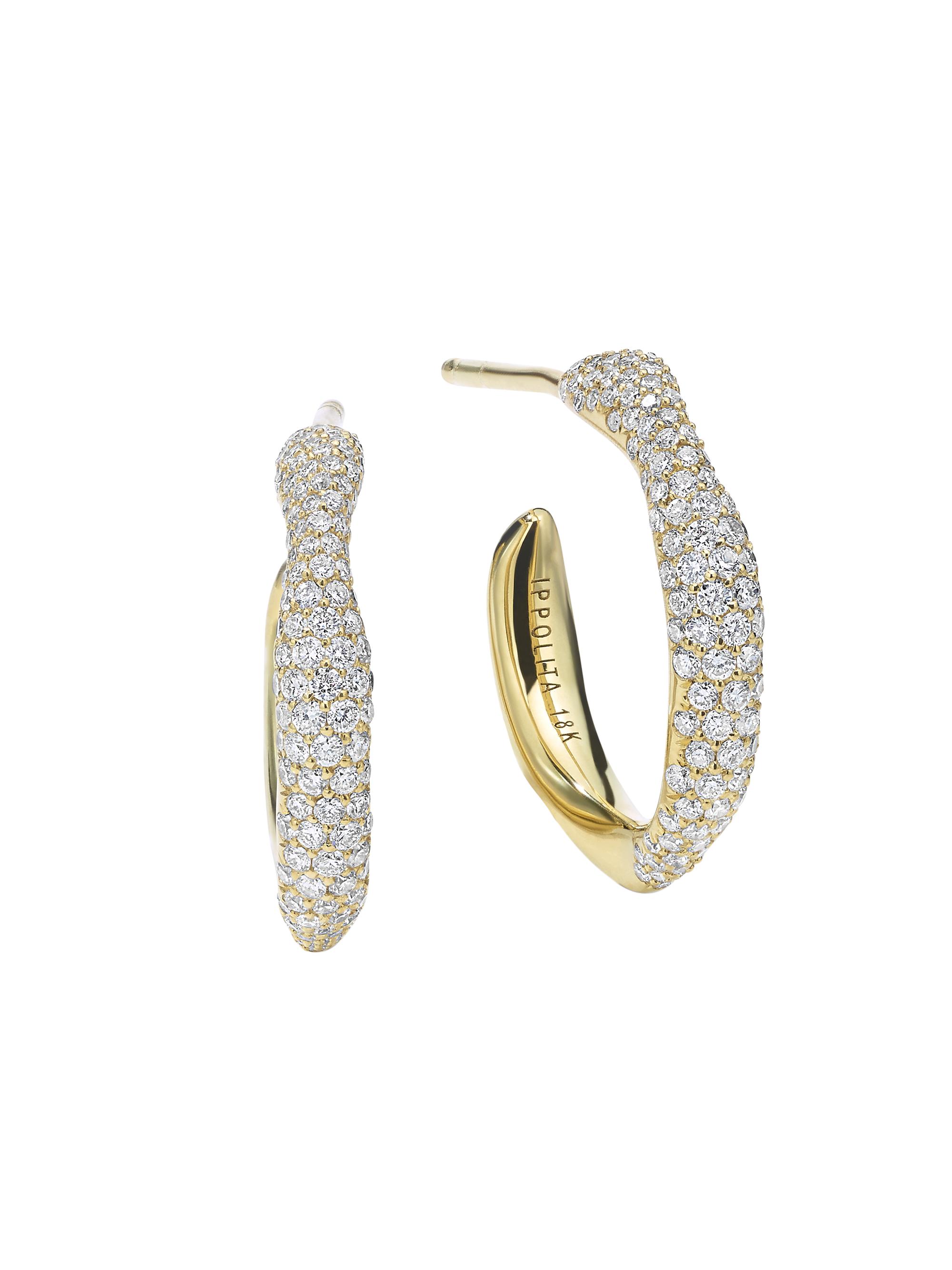 Ippolita Women's Stardust Squiggle Mini 18K Green Gold & Diamond Pavé Hoop Earrings - Gold