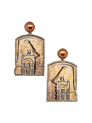 Egypt Miniature Painting18K Yellow Gold & Diamond Earrings