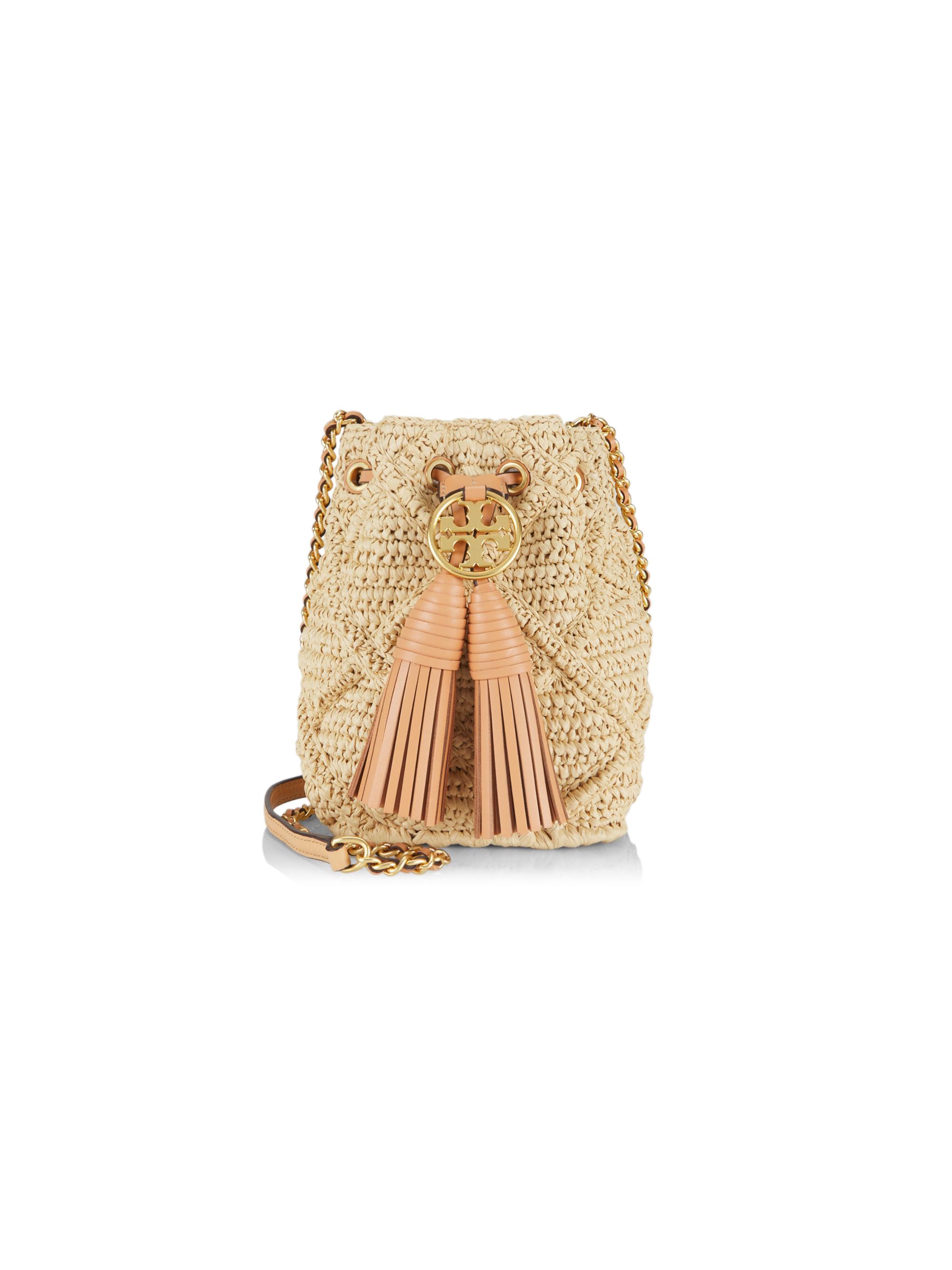 Tory Burch Fleming Straw Mini Bucket Bag | Saks Fifth Avenue