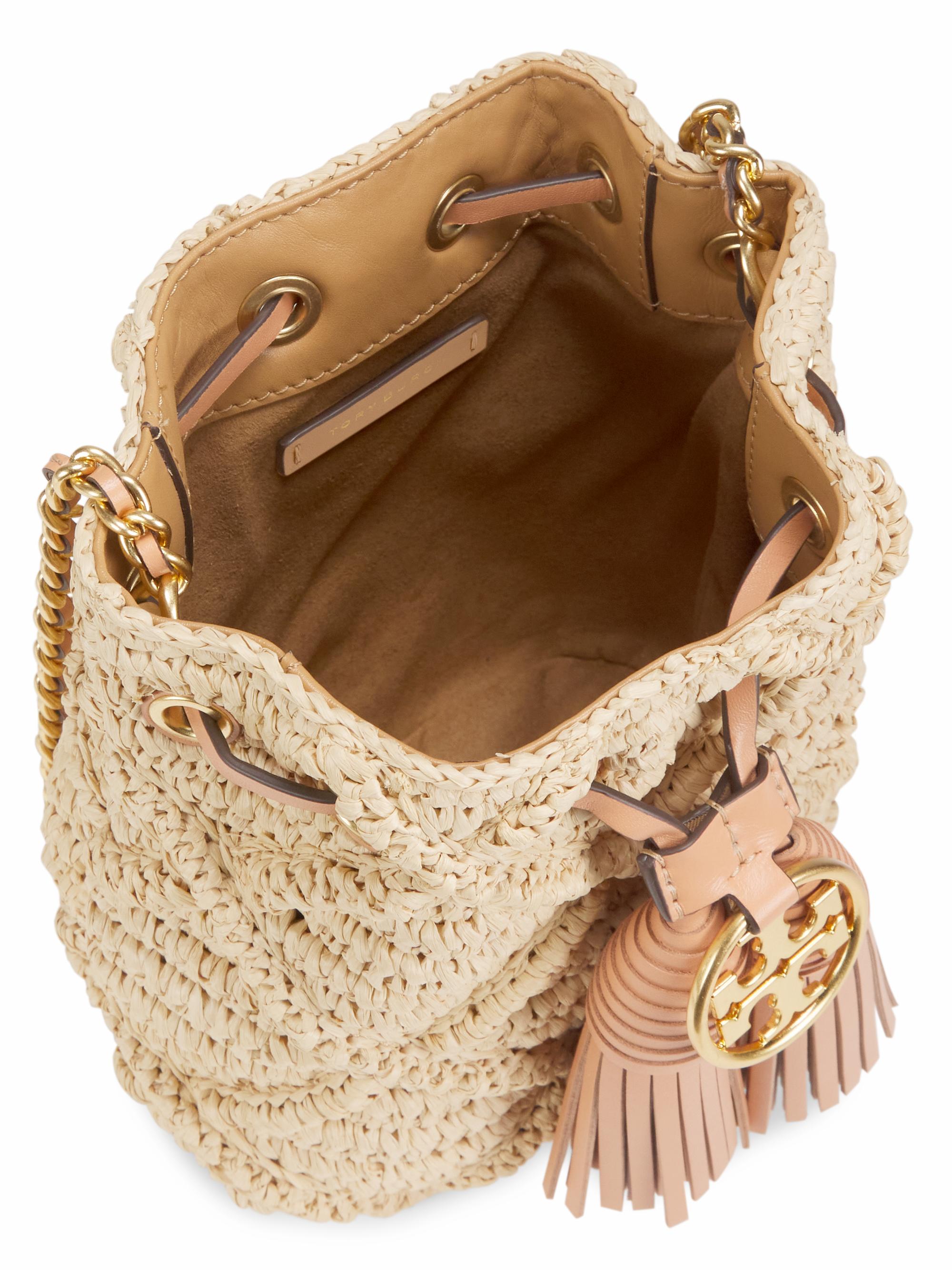 Tory Burch Fleming Straw Mini Bucket Bag | Saks Fifth Avenue