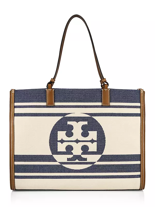 Tory Burch tote bag large multicolor striped double handle leather bag