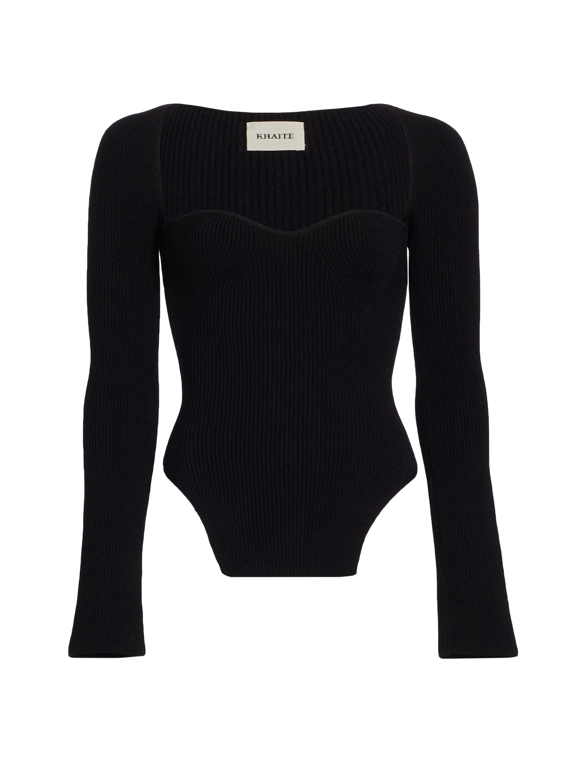 Khaite Women's Maddy Rib-Knit Long-Sleeve Bodysuit - Black
