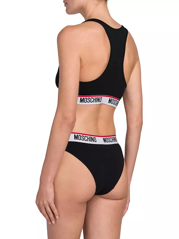 Moschino Logo-waistband Bra And Thong Set in Black
