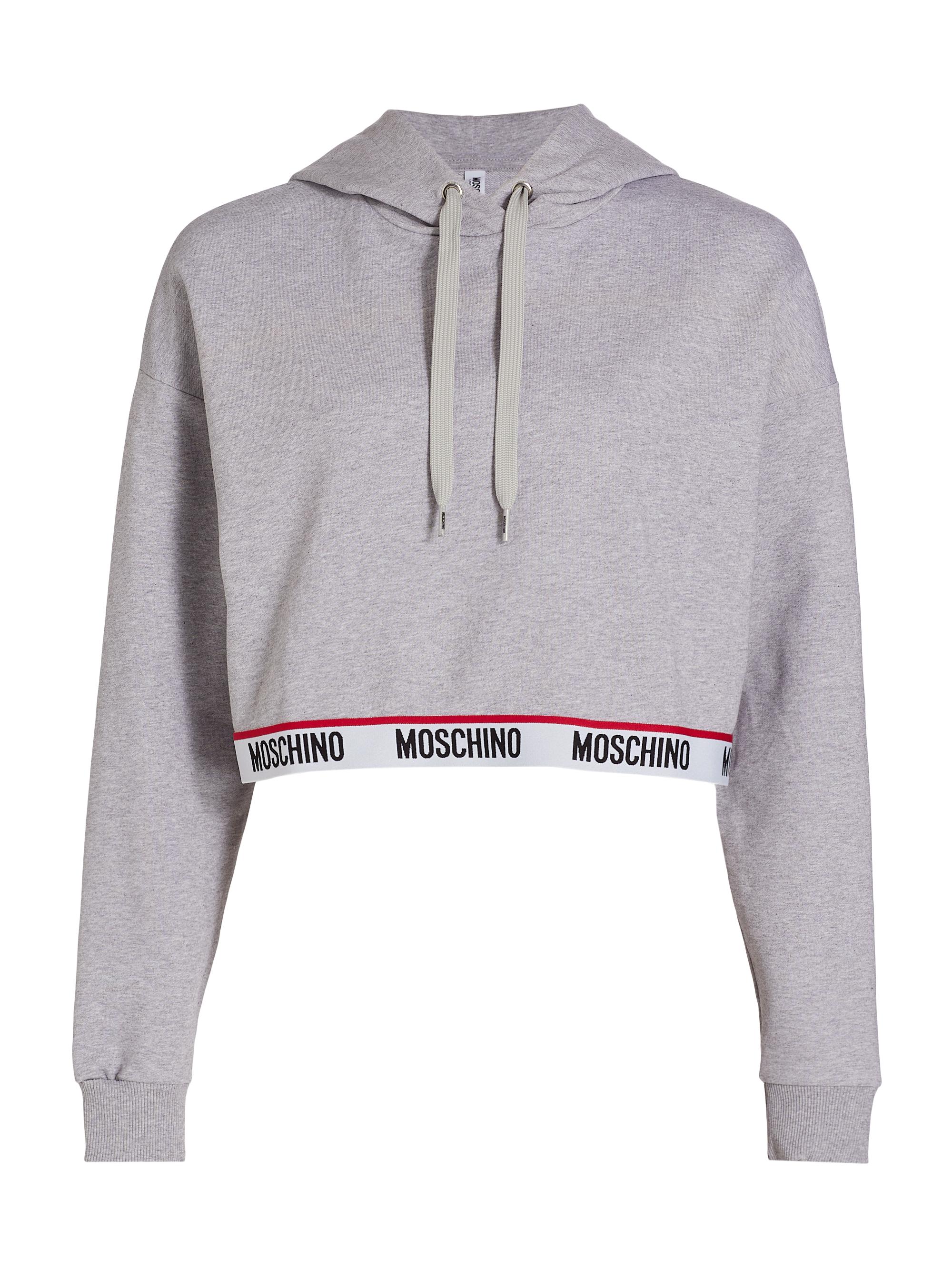 Moschino Women's Cropped Core Logo-Hem Hoodie - Grey
