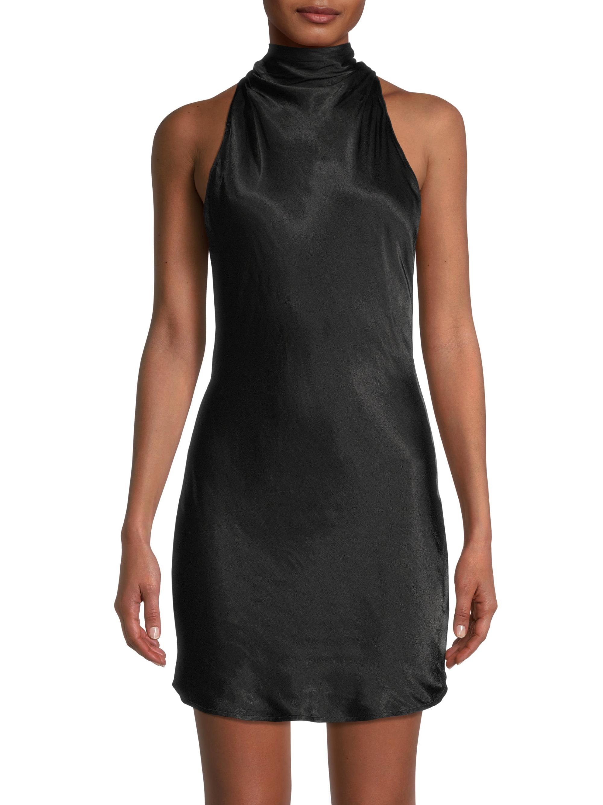 Sau Lee Penny Backless Satin Mini Dress, Black