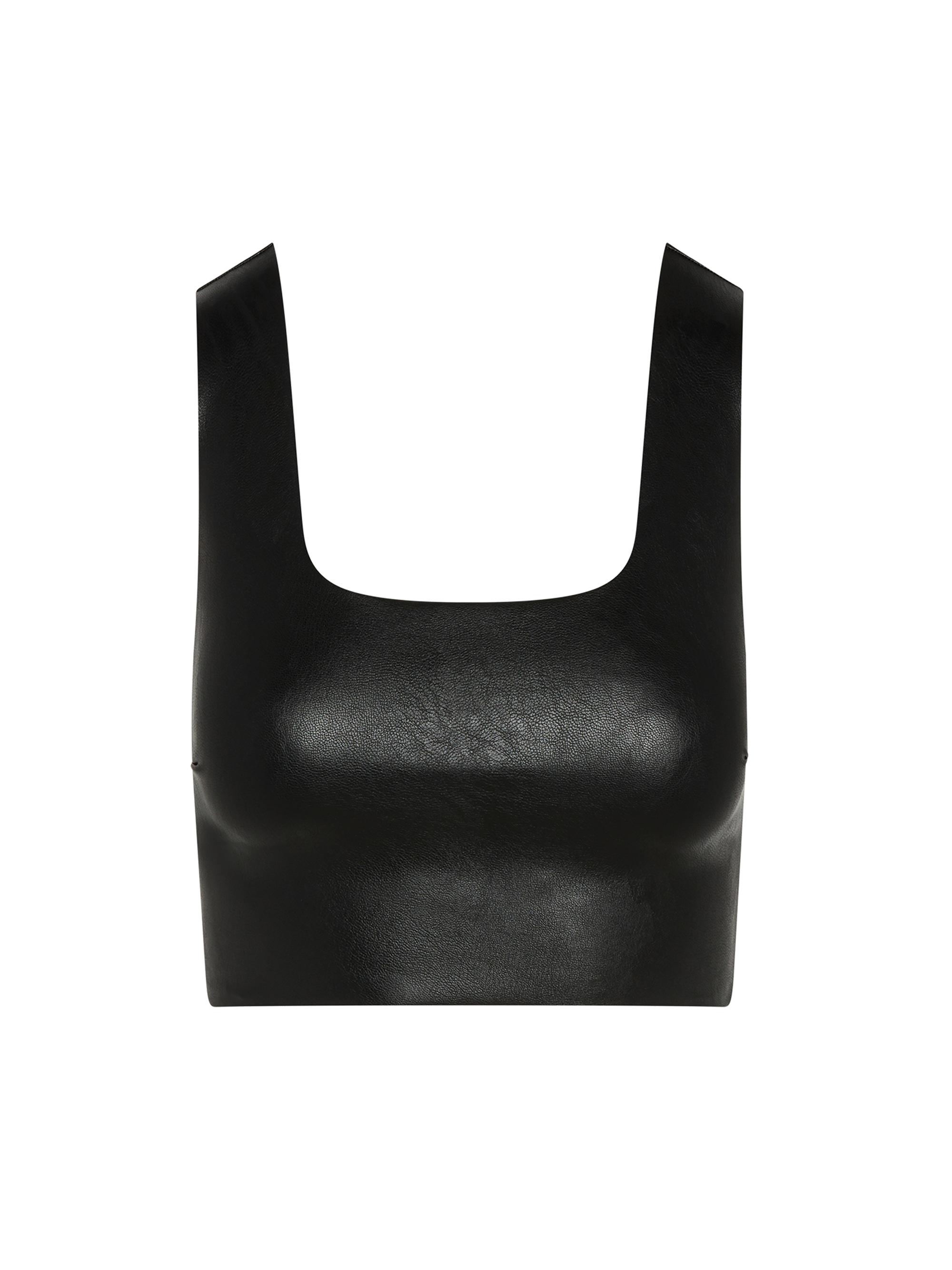 Commando Women's Squareneck Faux Leather Crop Top - Black