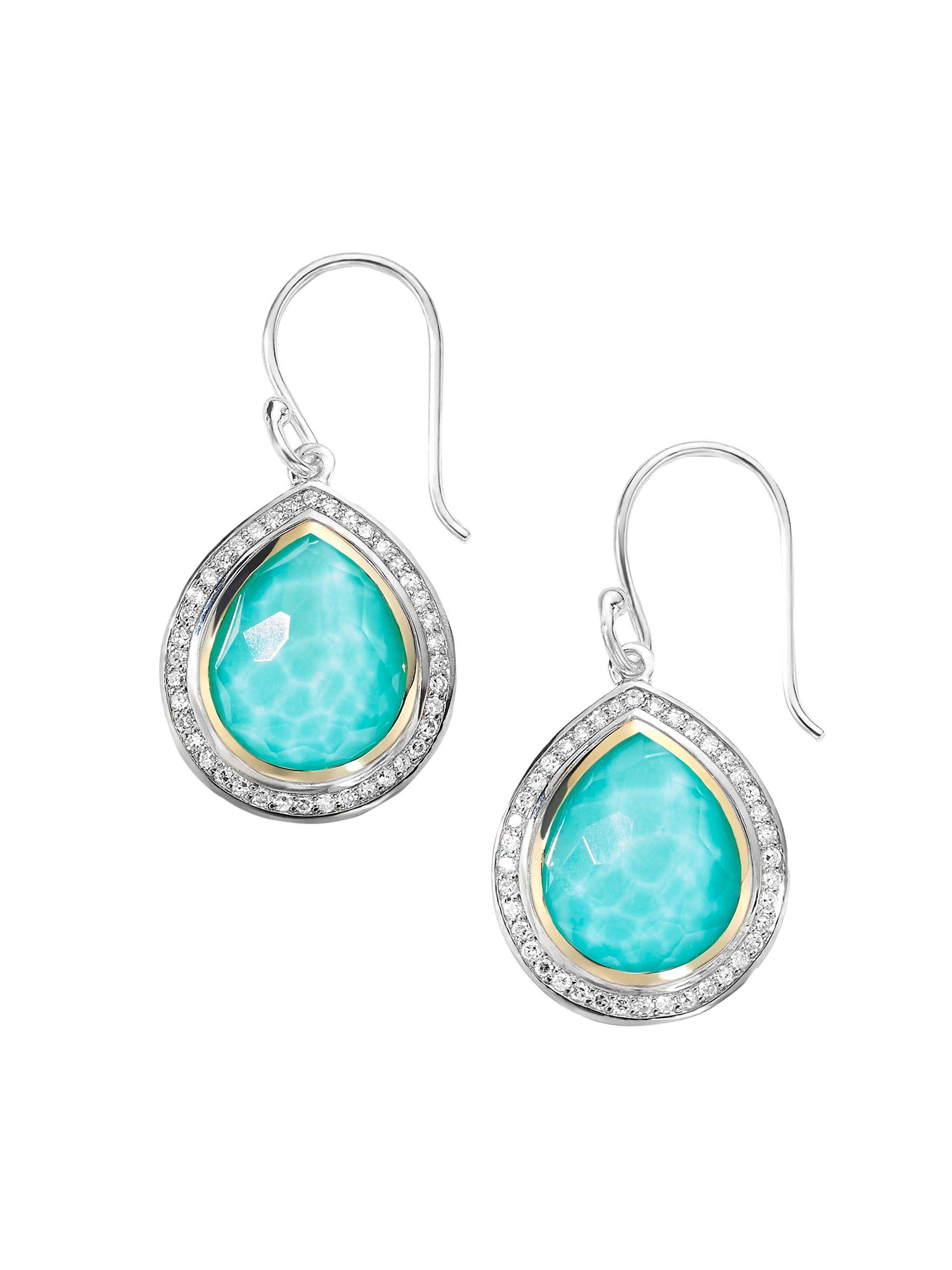 Ippolita Women's 2T Rock Candy Teardrop 18K Gold, Sterling Silver, Turquoise & Diamond Earrings - Silver