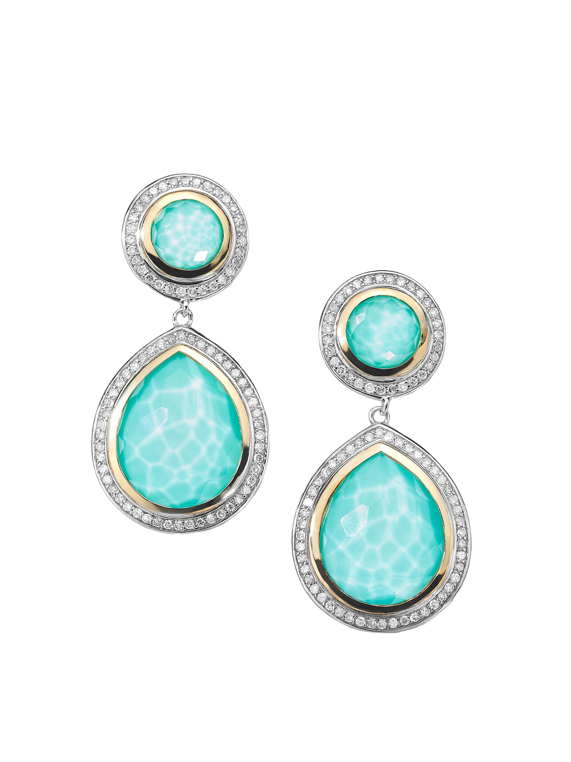 Ippolita Women's 2T Rock Candy Snowman 18K Gold, Sterling Silver, Turquoise & Diamond Drop Earrings - Silver