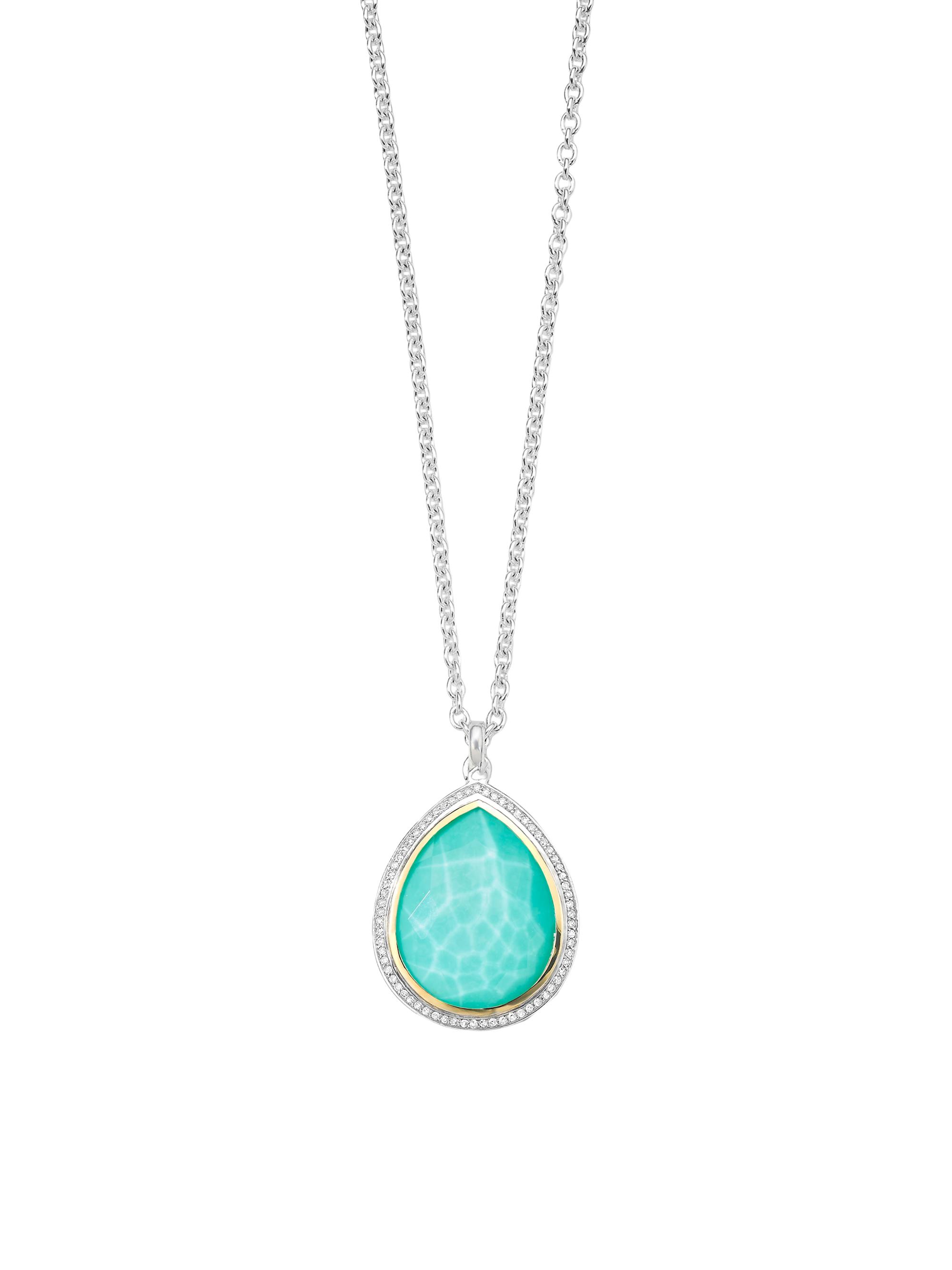 Ippolita Women's 2T Rock Candy Teardrop 18K Gold, Sterling Silver, Turquoise & Diamond Large Pendant Necklace - Silver