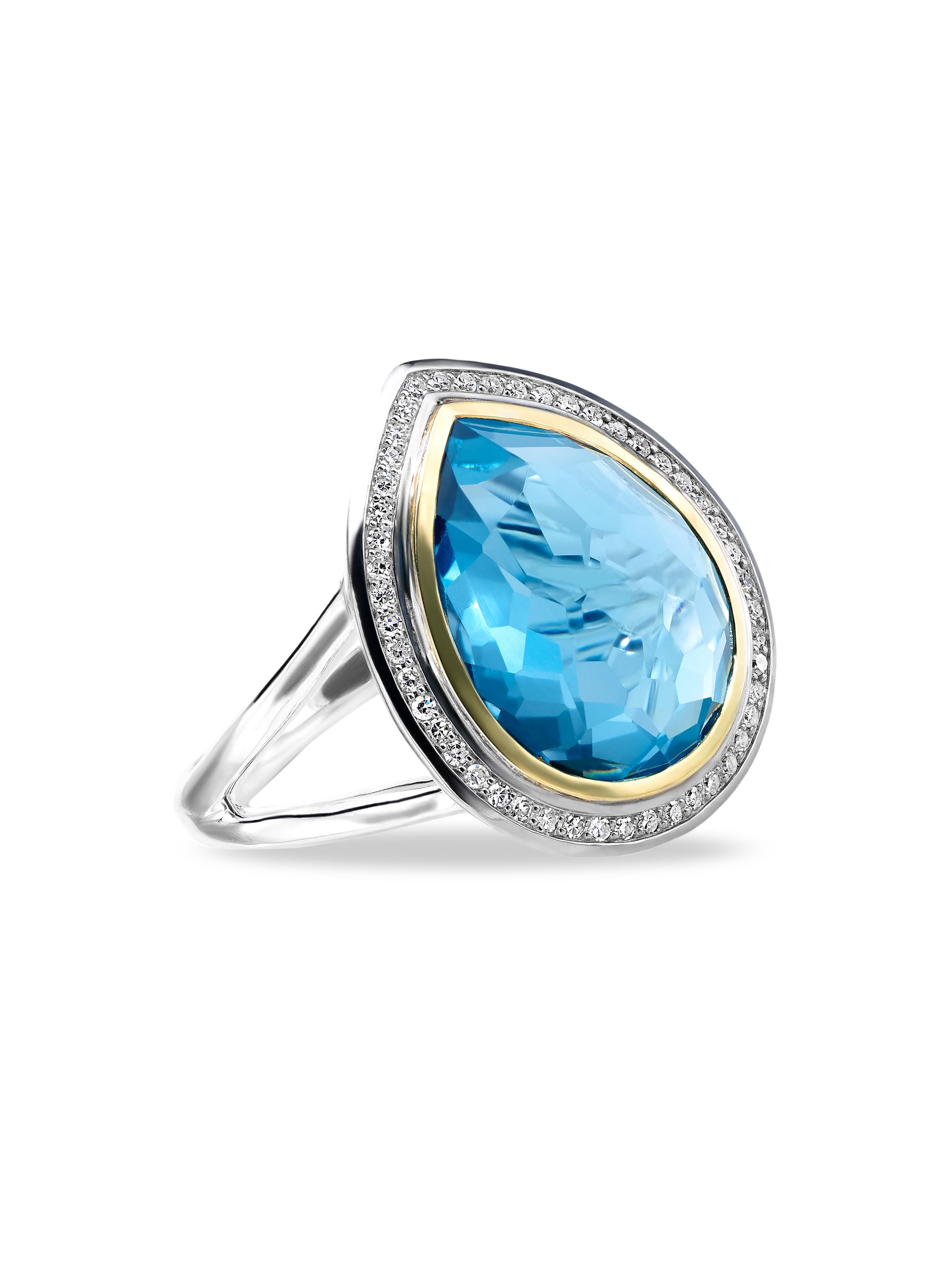 Ippolita Women's 2T Rock Candy Teardrop 18K Gold, Sterling Silver, London Blue Topaz & Diamond Ring - Silver