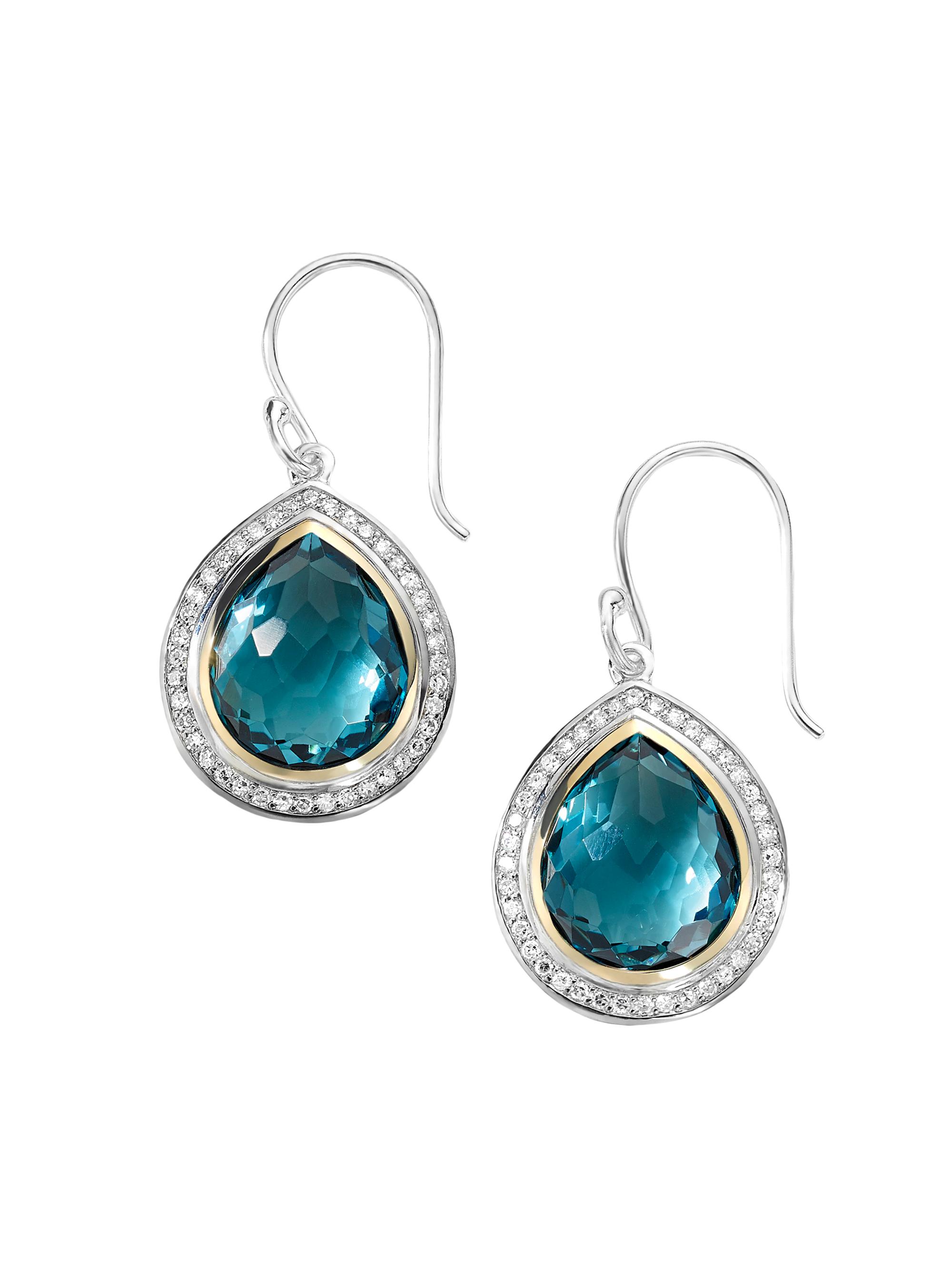 Ippolita Women's 2T Rock Candy Teardrop 18K Gold, Sterling Silver, London Blue Topaz & Diamond Earrings - Silver