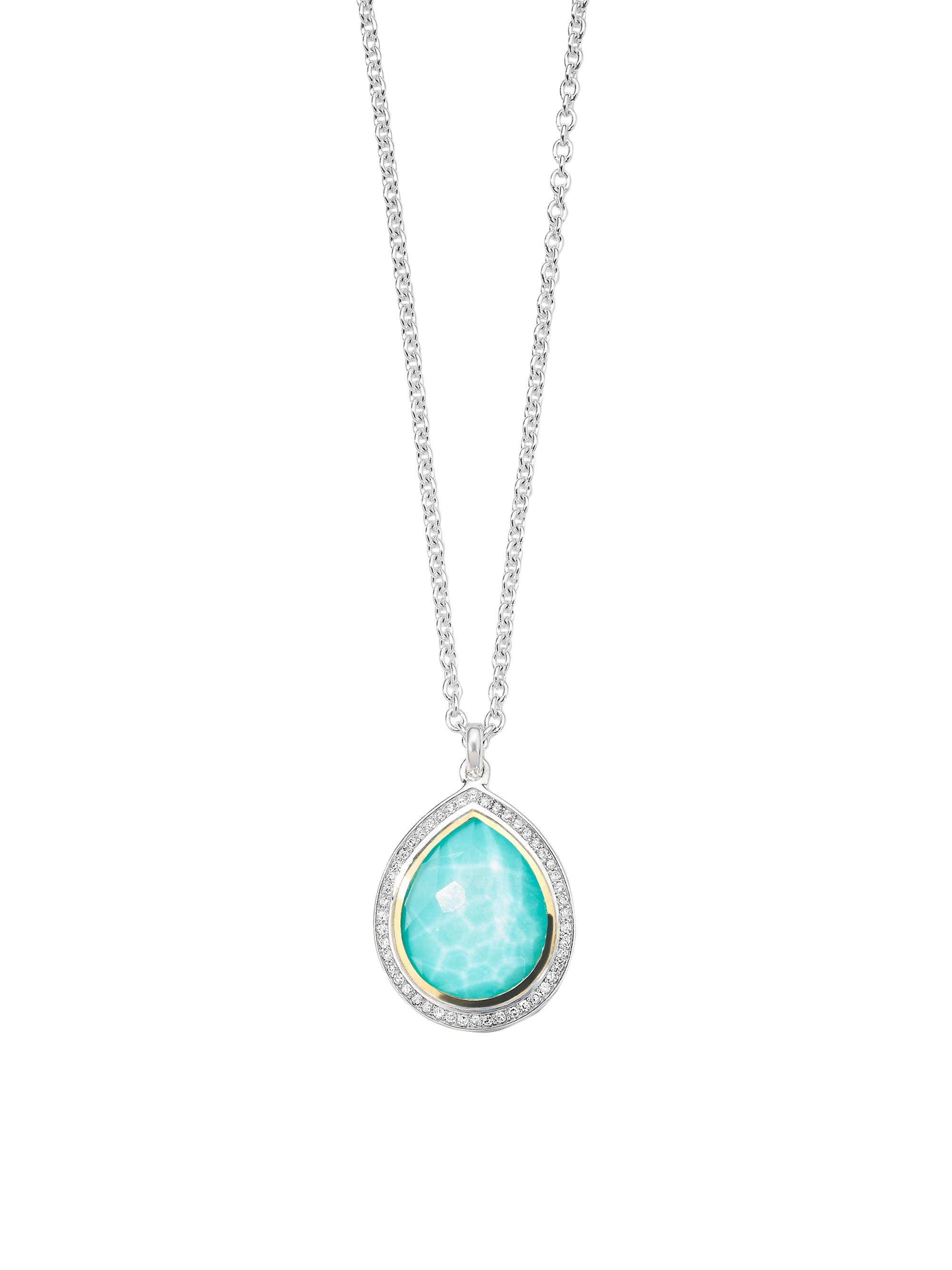 Ippolita Women's 2T Rock Candy Teardrop 18K Gold, Sterling Silver, Turquoise & Diamond Small Pendant Necklace - Silver