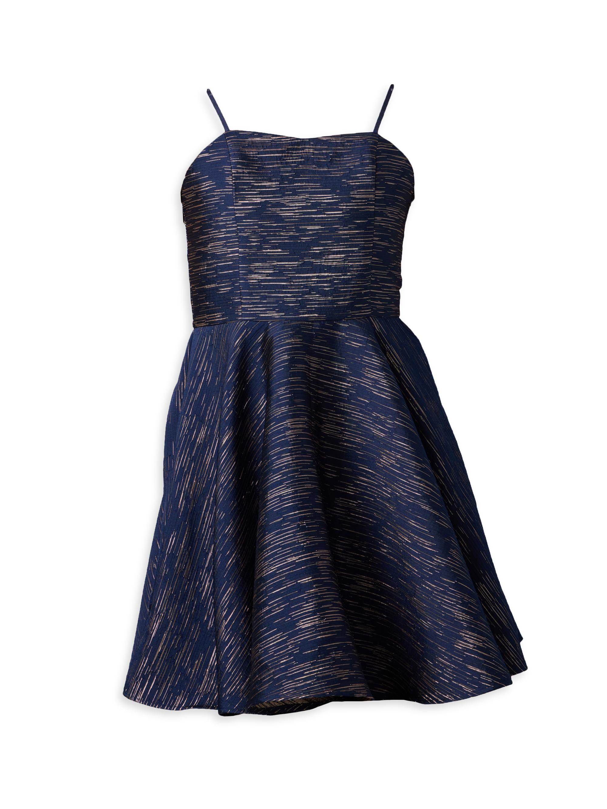 Un Deux Trois Girl's Fit-&-Flare Satin Dress - Navy