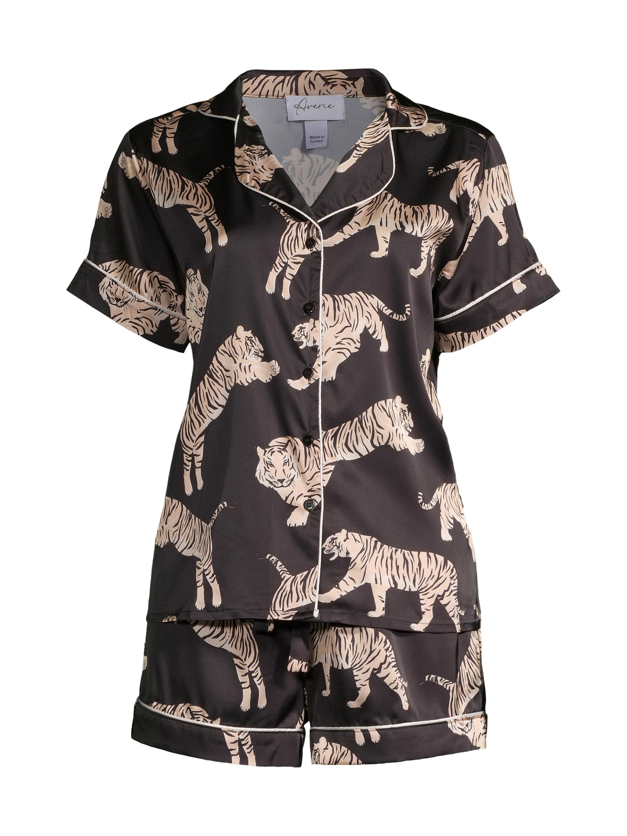 Averie Women's Safari Starry Nights Sierra Tiger-Print 2-Piece Pajama Set - Black