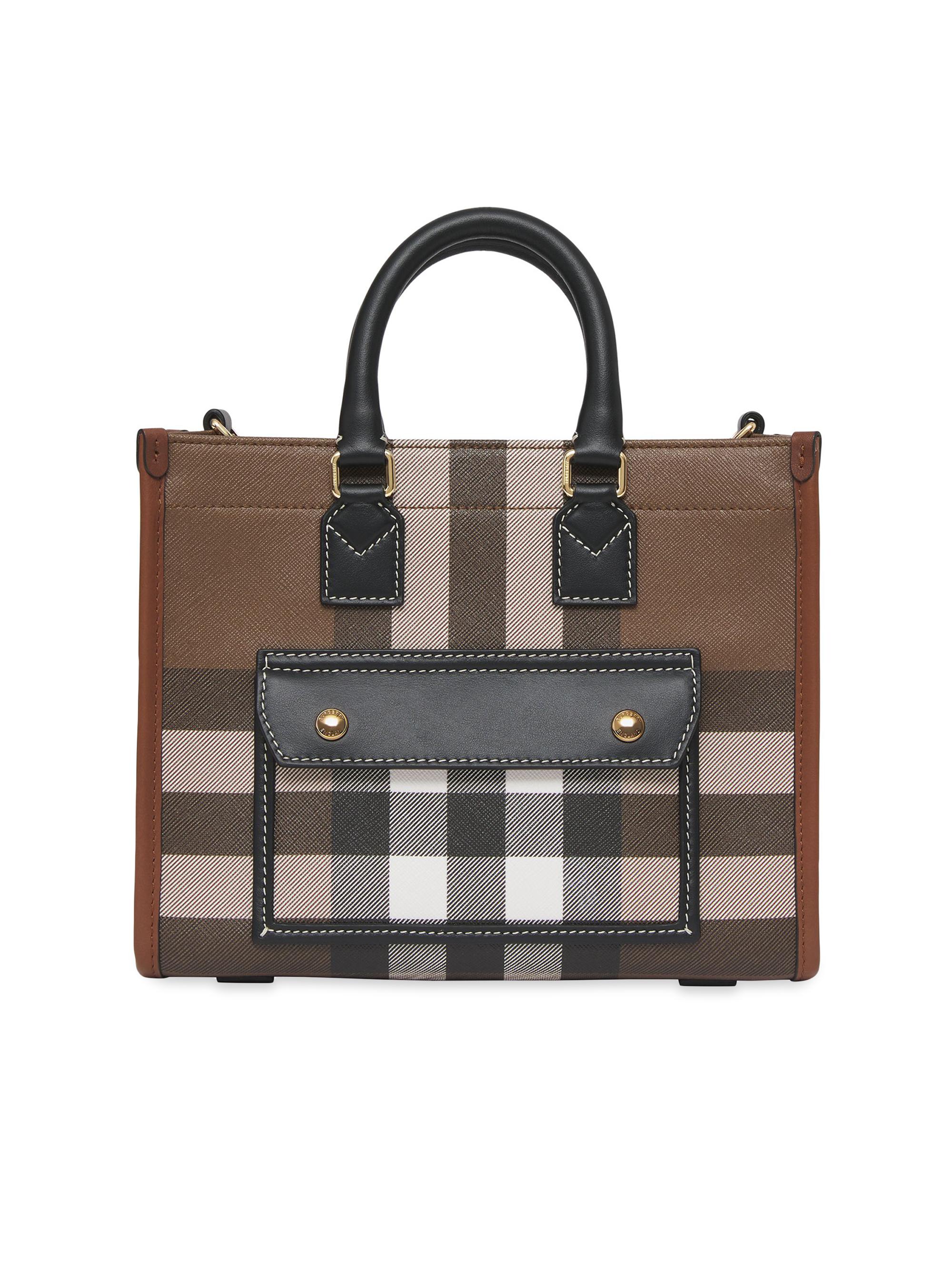 Burberry Women's Mini Freya Canvas Check Tote - Dark Birch Brown Check