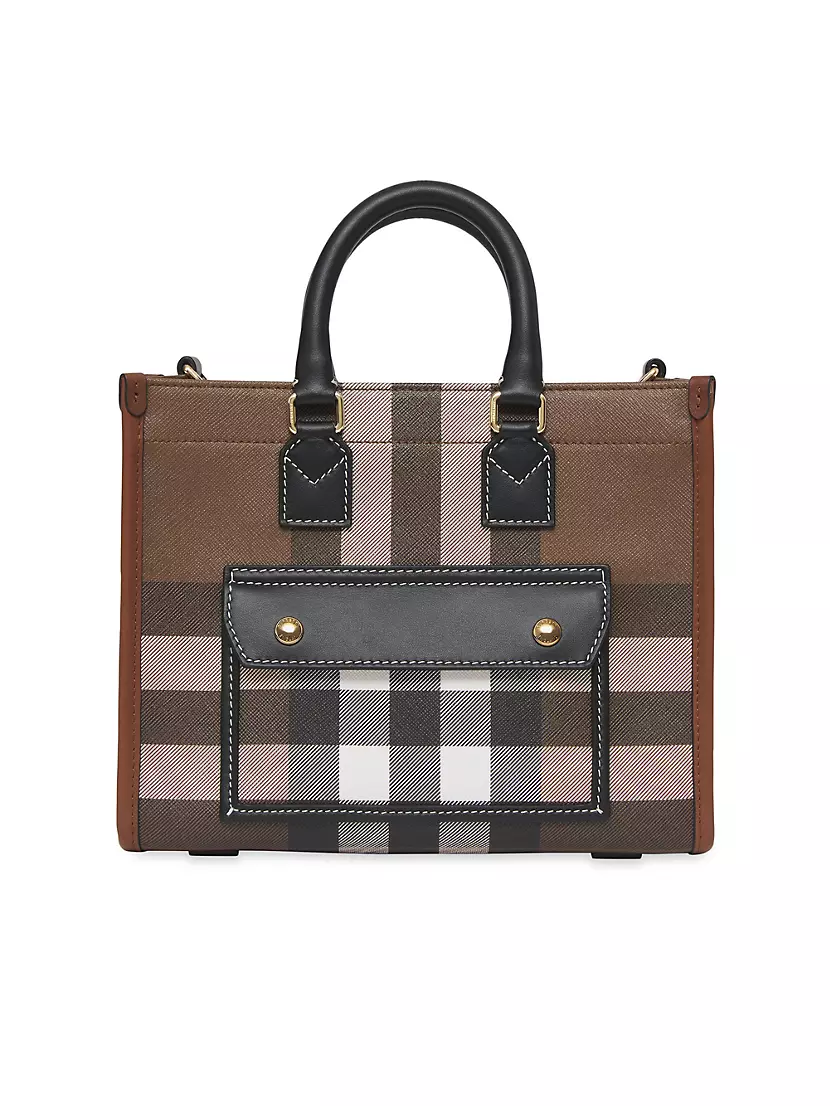 Burberry Mini Tote Bag in Coated Canvas with Check Pettern in Very Good  Vintage Condition