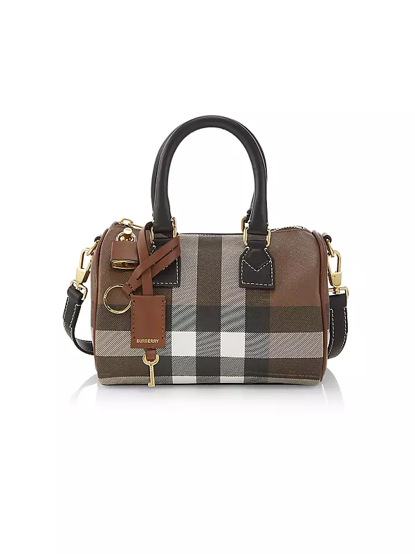 BURBERRY: Bowling Check bag in coated cotton and leather - Brown