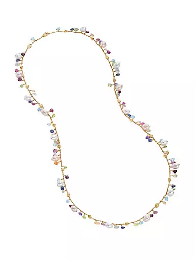 Paradise Pearl 18K Gold, Pearl & Gemstone Hand-Engraved Long Necklace