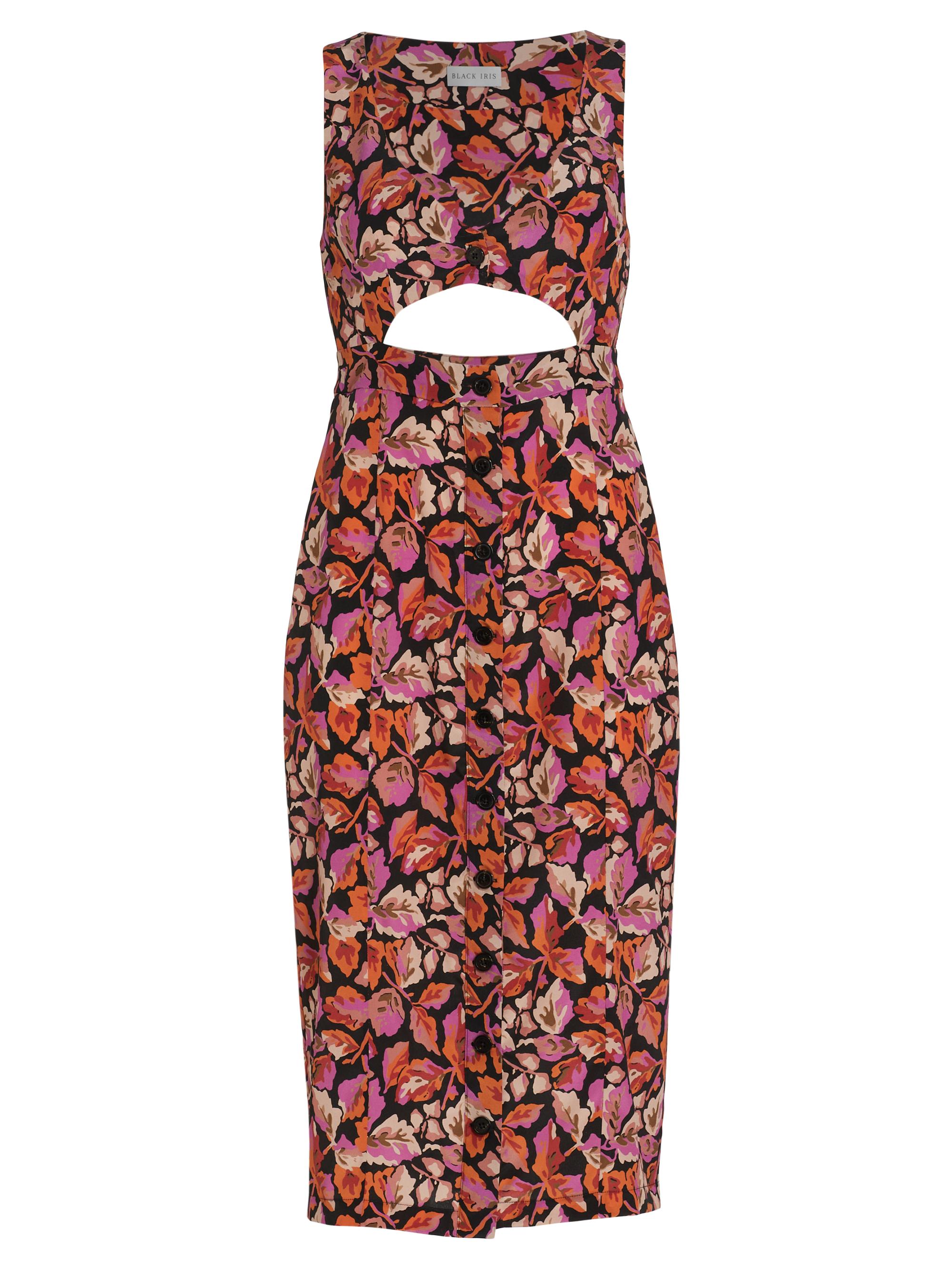 Black Iris Women's Silk Cut-Out Dress - Sunset Hazel Leaves