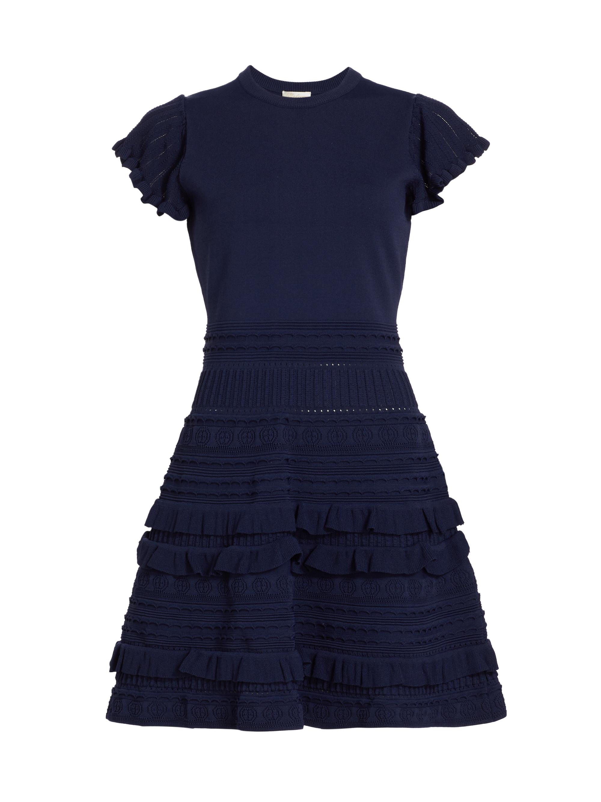 Shoshanna Women's Sofie Frill-Trimmed Knit Minidress - Navy