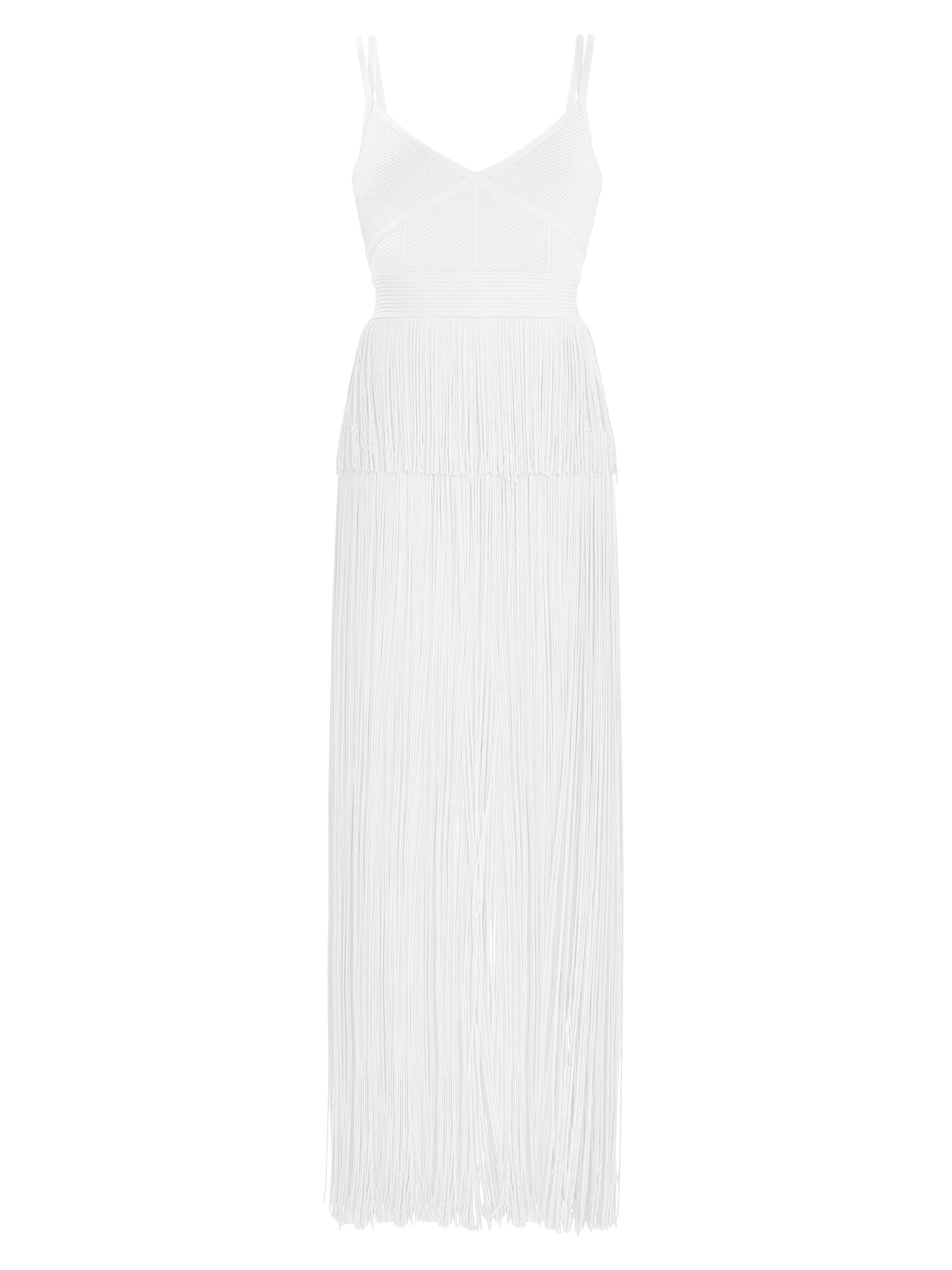 Hervé Léger Women's Strappy Ottoman Fringe Gown - Alabaster