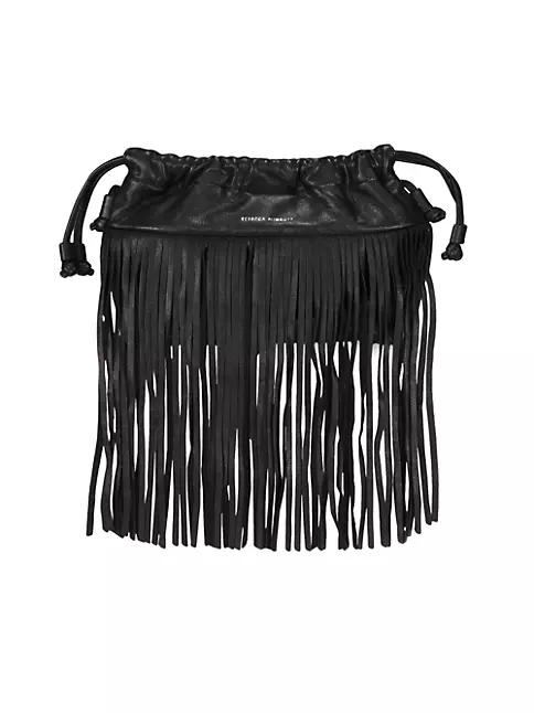 Prada Leather Fringe Bucket Bag in Black