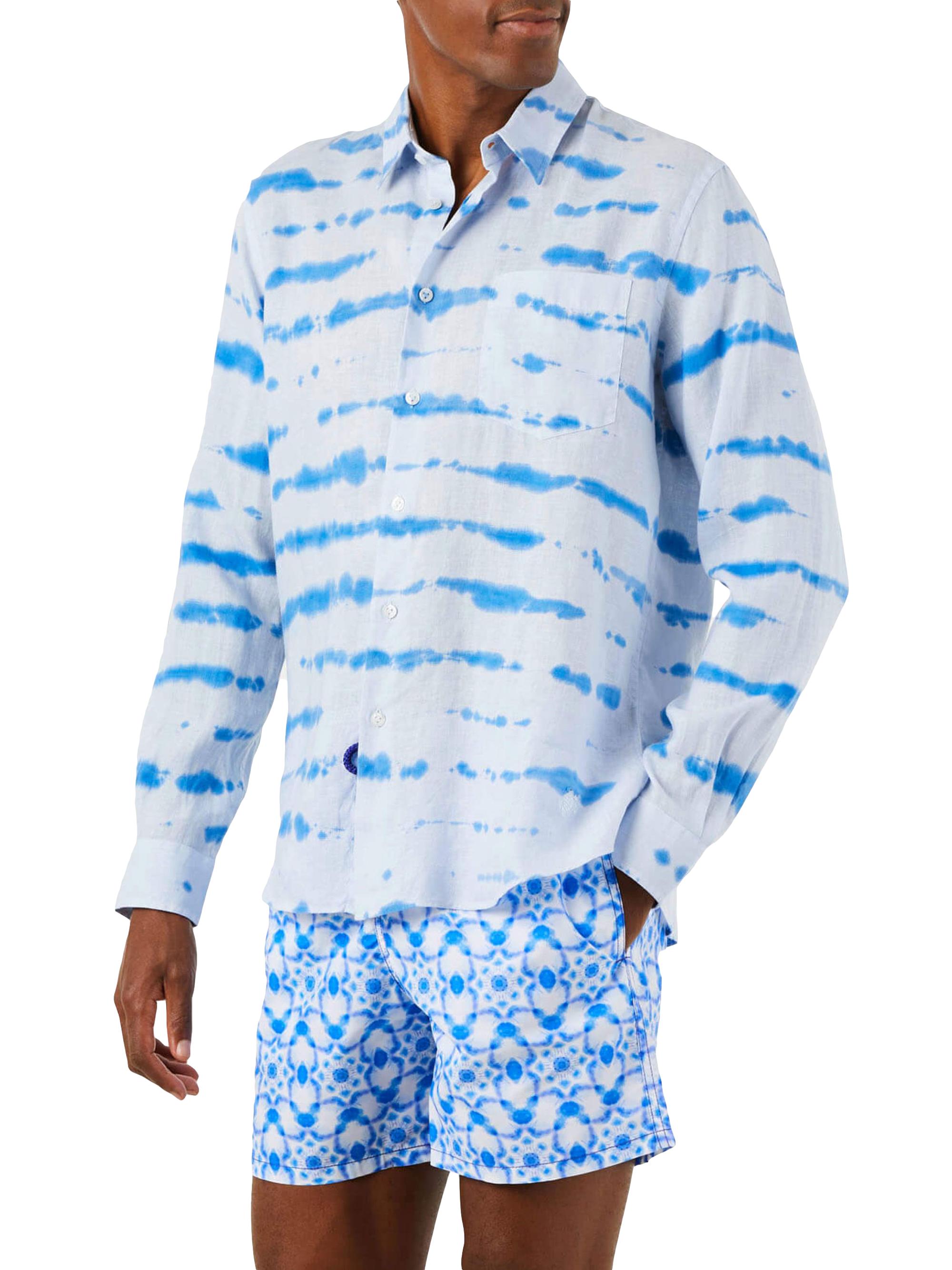 Vilebrequin Men's Rayures Tie-Dye Print Linen Shirt - Bleu Ciel