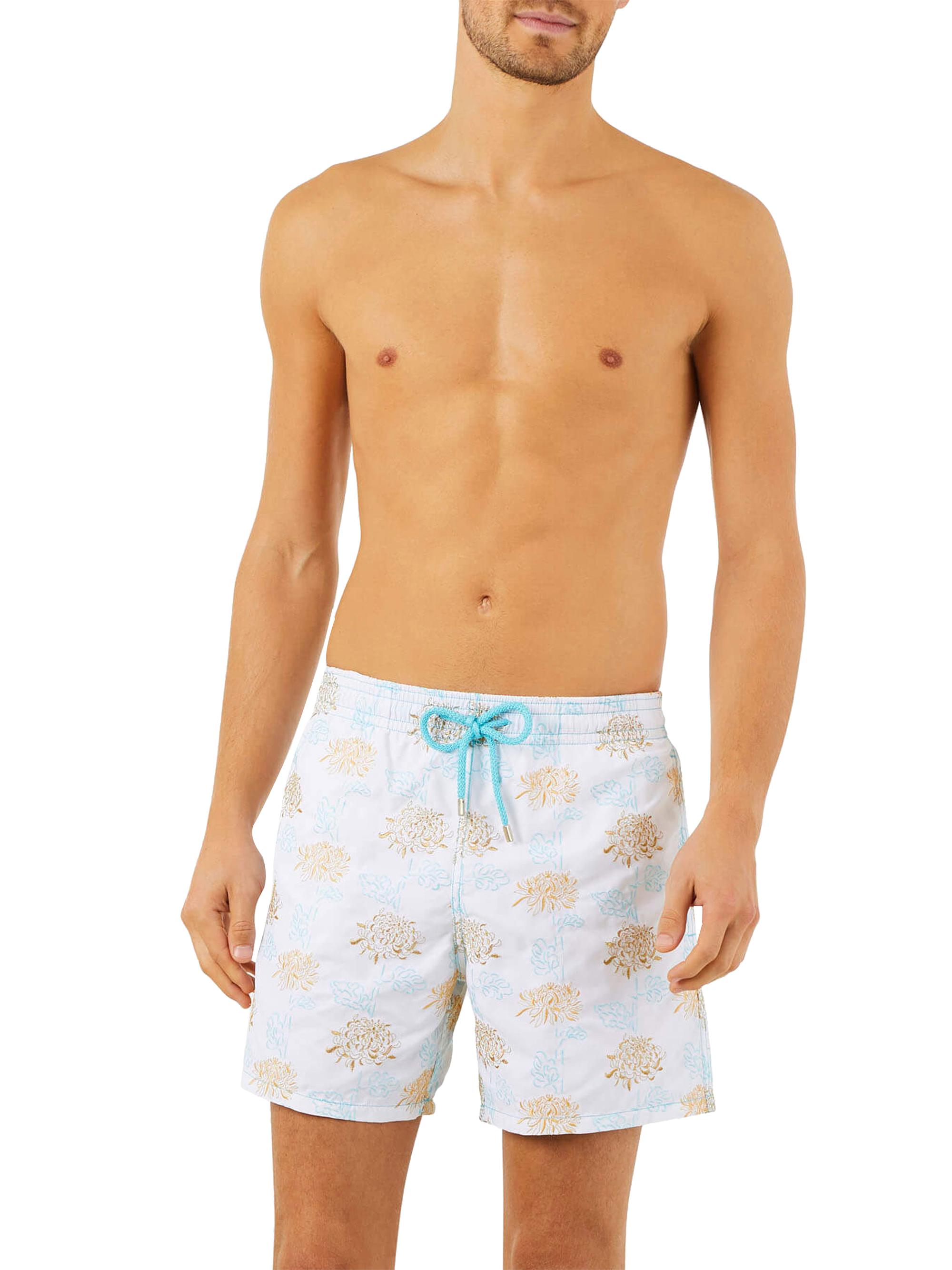 Vilebrequin Men's Flow Joy Embroidery Swim Shorts - Blanc