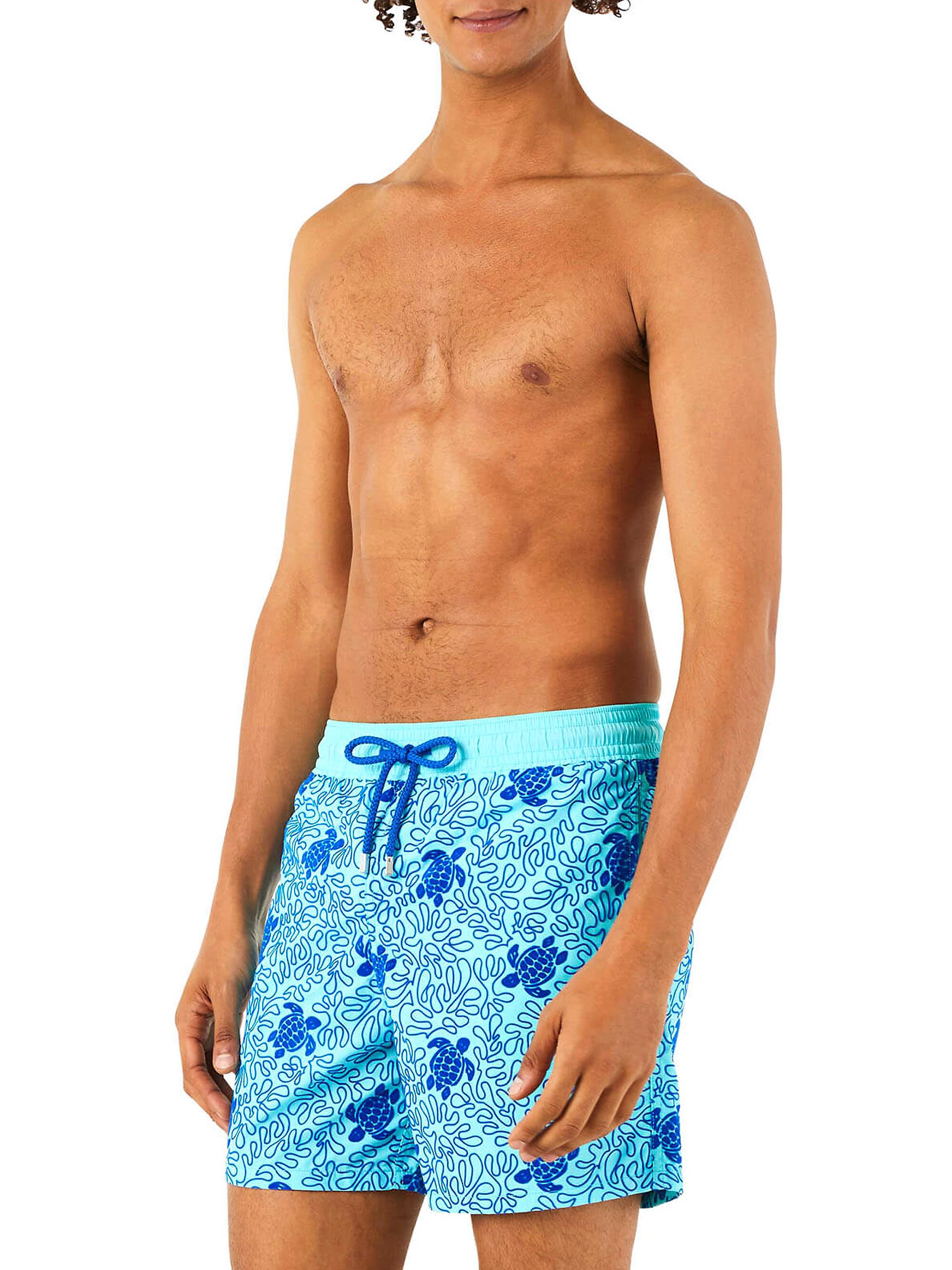 Vilebrequin Men's Flocked Turtle Splash Print Swim Shorts - Lazuli Blue