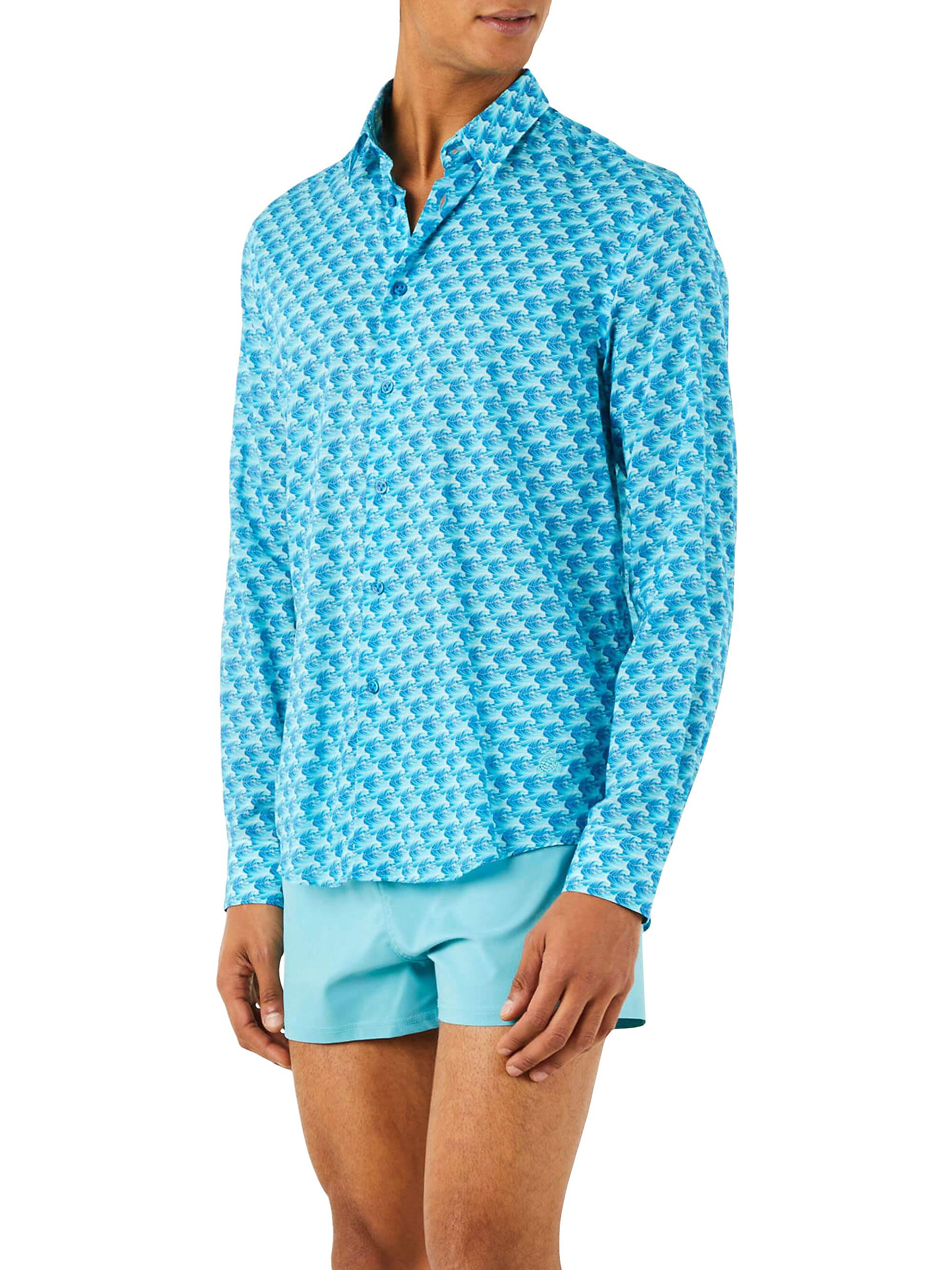 Vilebrequin Men's Waves Cotton Voile Shirt - Lazuli Blue