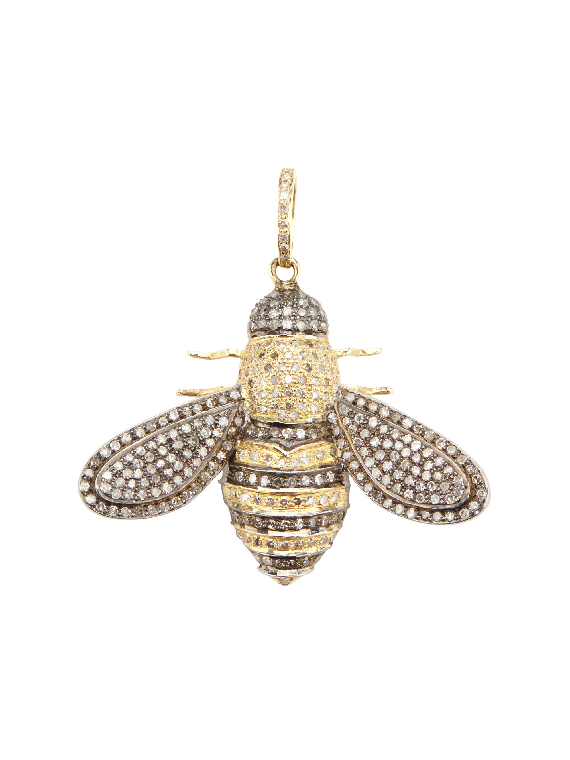 Nina Gilin Women's 14K Yellow Gold, Rhodium-Plated Silver & 1.60 TCW Diamond Bee Pendant - Sterling Silver Yellow Gold