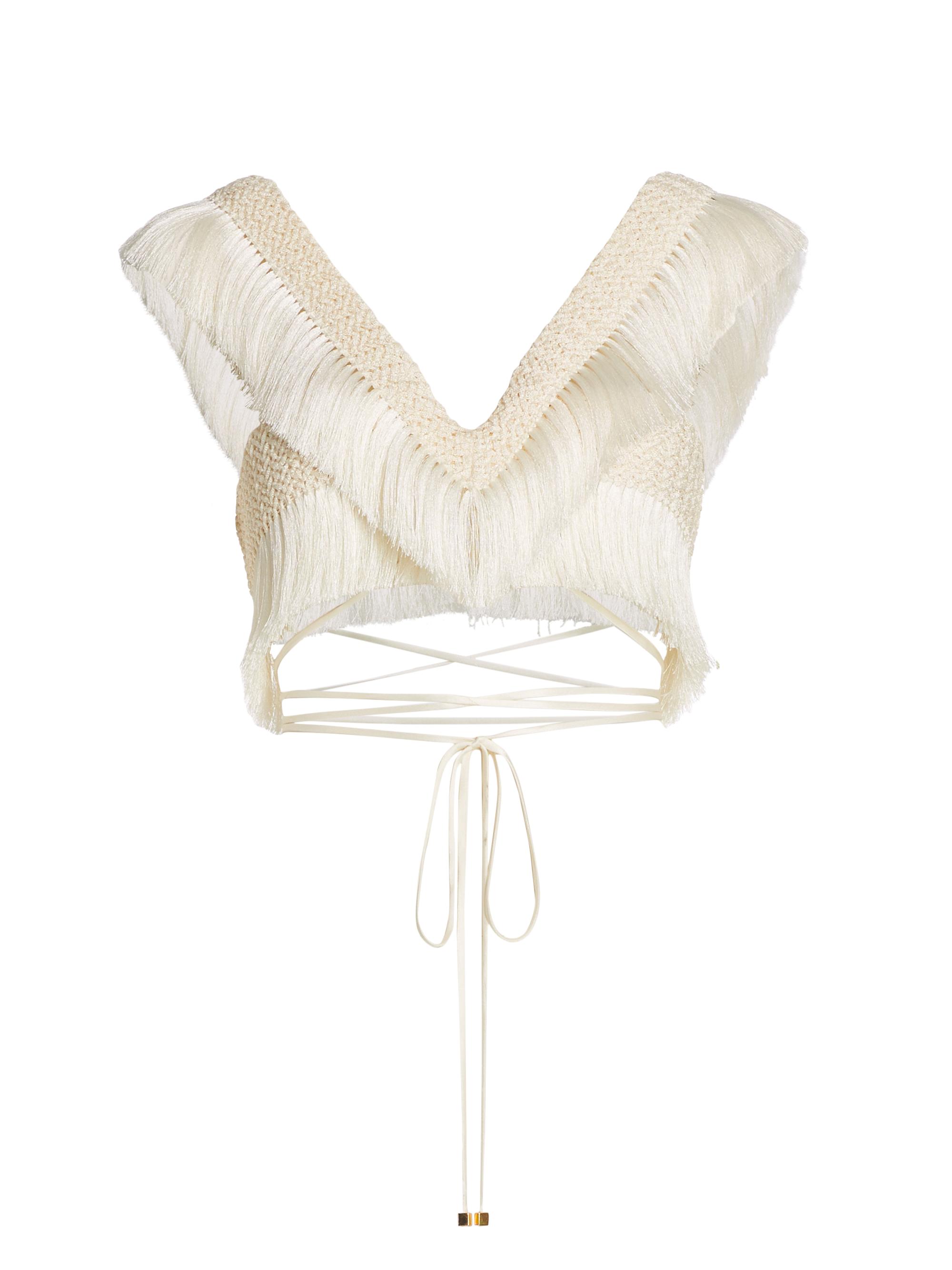 PatBO Women's Fringe Trim Crop Top - Bone