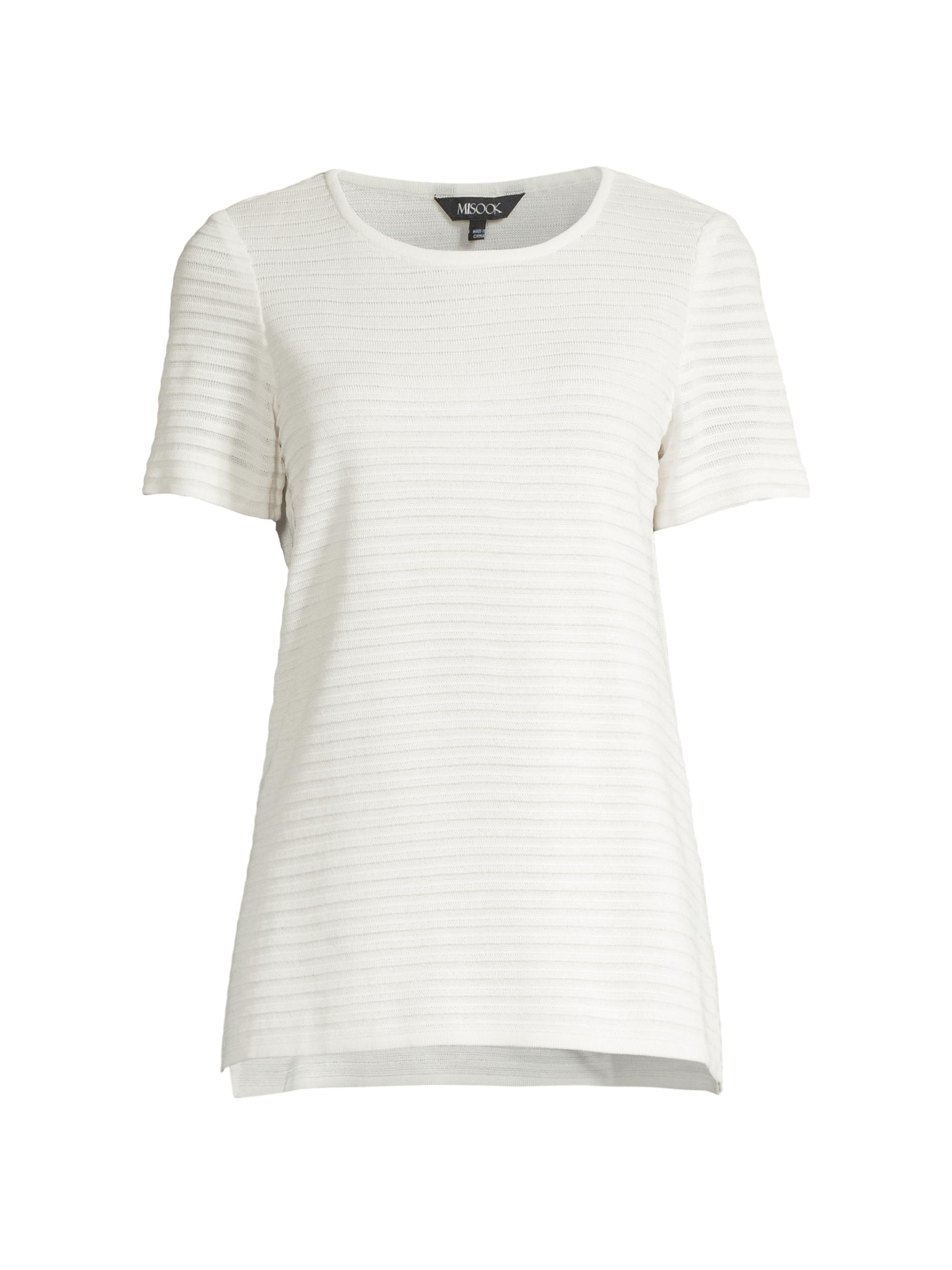 Misook Women's Sheer Textured Striped T-Shirt - White