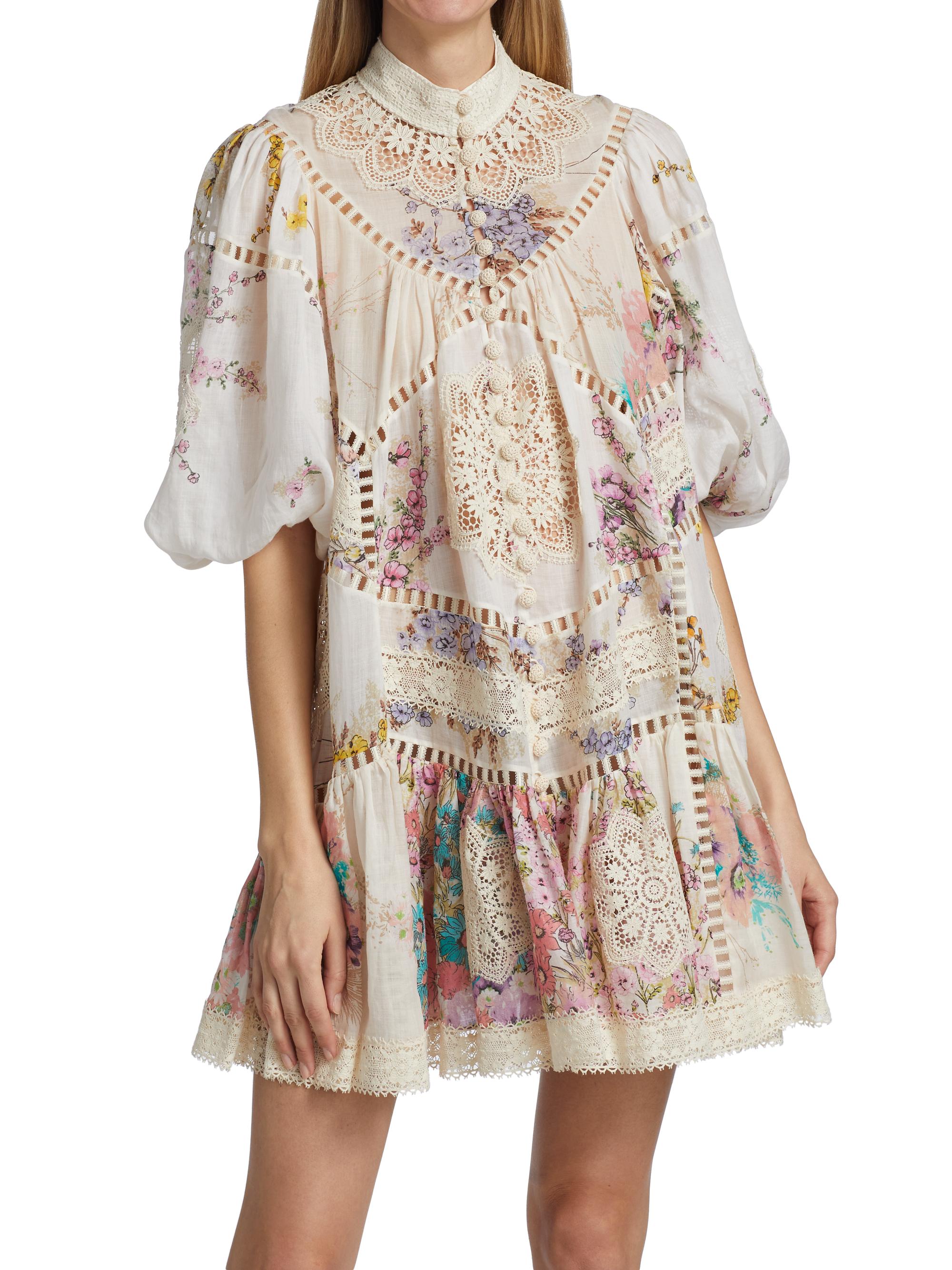Zimmermann Jude Floral Lace Button-Front Minidress | Saks Fifth Avenue