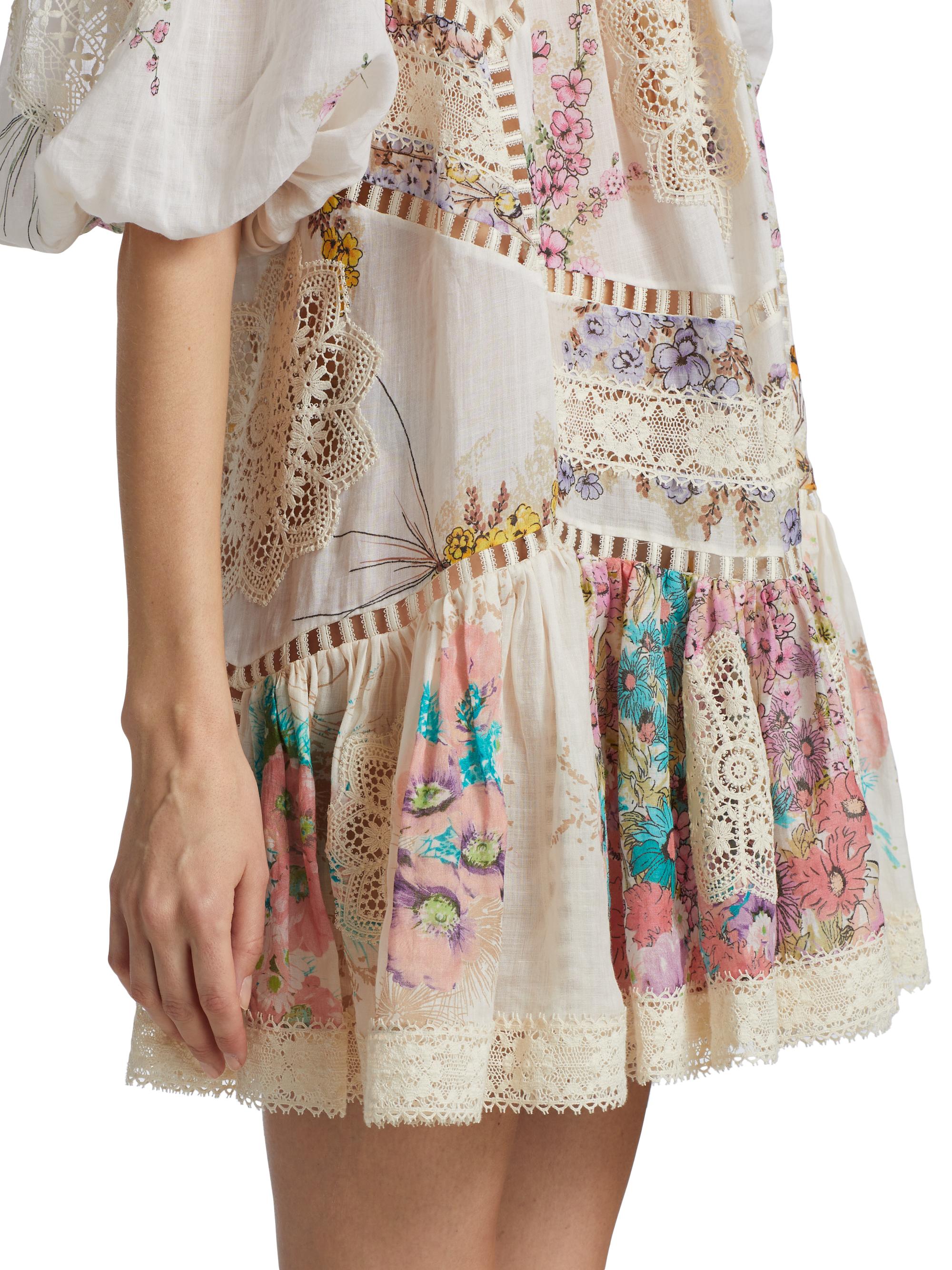 Zimmermann Jude Floral Lace Button-Front Minidress | Saks Fifth Avenue