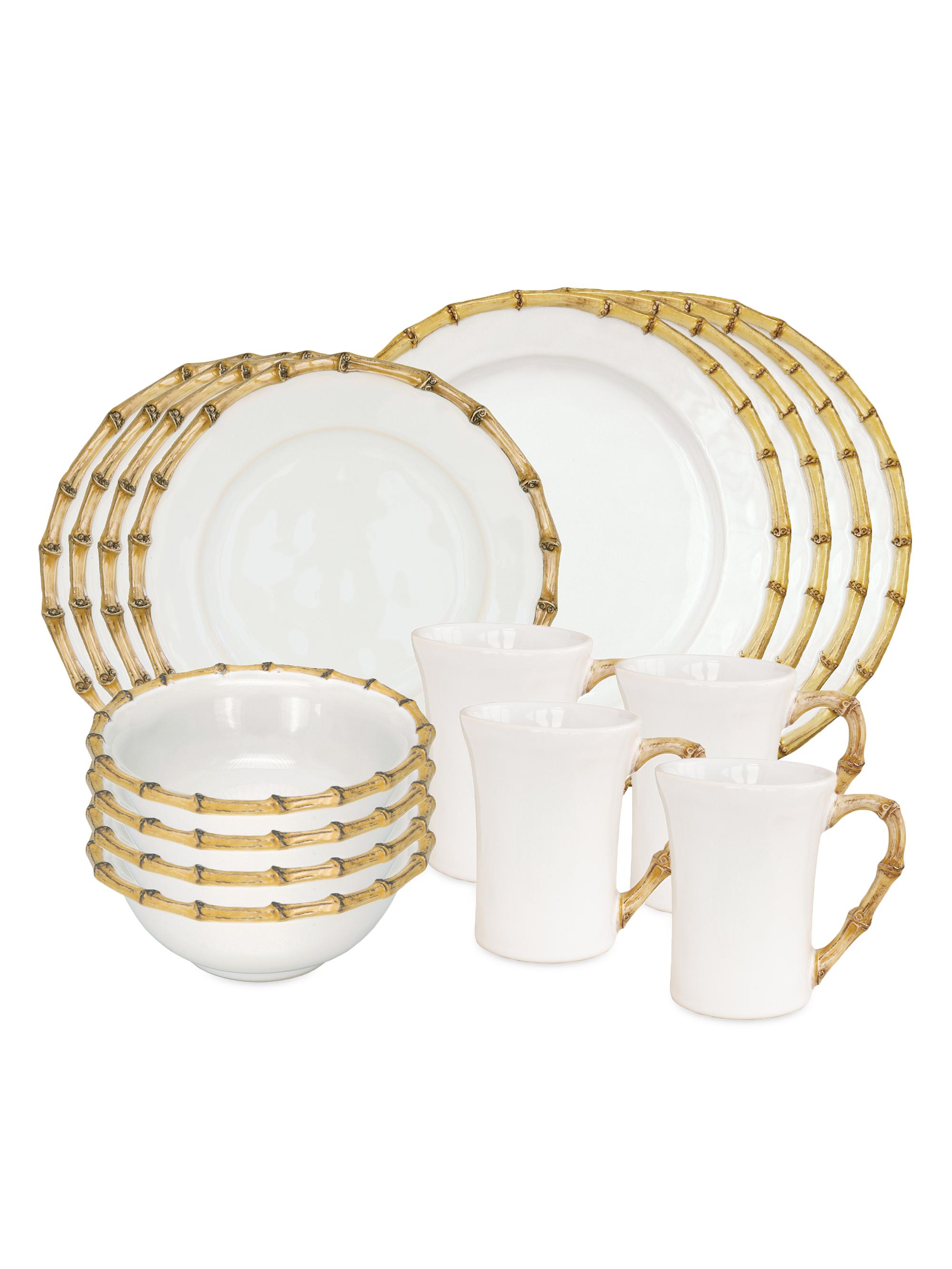 Juliska Bamboo Ceramic 16-Piece Place Setting - Bamboo Natural